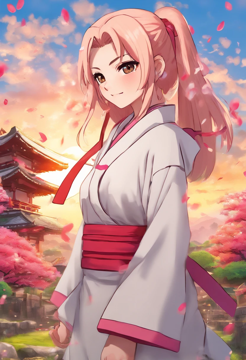best quality,4k,8k,highres,masterpiece:1.2,ultra-detailed,realistic:1.37,naruto female,beautiful detailed eyes,beautiful detailed lips,determined expression,flowing hair,headband,jutsu,fighting stance,ninja outfits,calm background,colorful art style,vivid colors,dynamic lighting,anime style,action-packed scene,hokage mountain in the distance,sharingan in her eyes,sakura petals swirling around,cityscape at dusk,japanese architecture,hidden village silhouette,energy aura,throwing kunai,elemental manipulation,combat impact effects,shinobi shadow clone symbol,honor and determination,legendary kunoichi