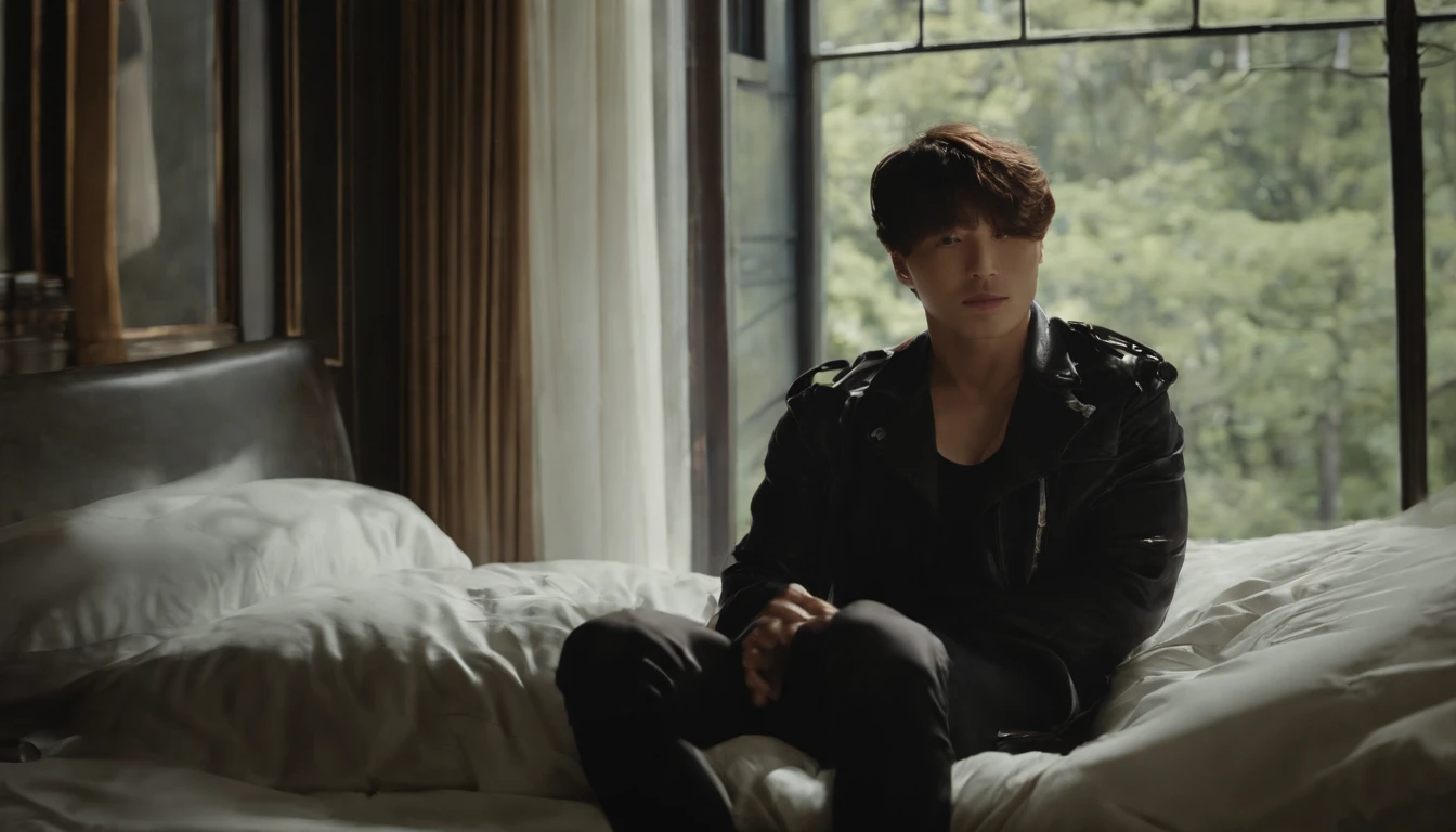 Jungkook de bts Deitado em uma cama sem roupas enquanto tem um orgasmo