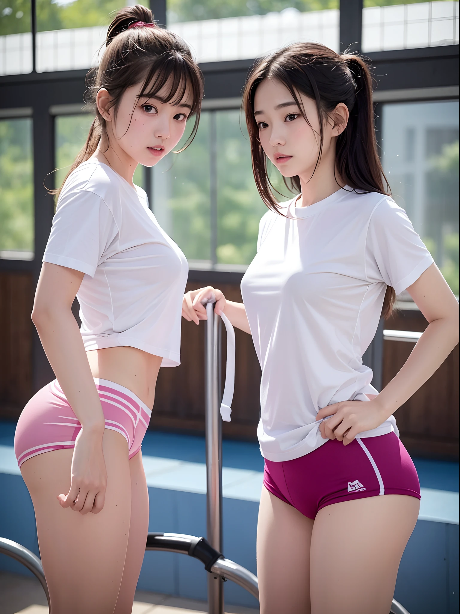 NSFW, A world where women don't wear underwear、Physical education classes at girls' schools:1.5、Three Girls、Light T-shirt wet with sweat、sports bloomers、masutepiece、top-quality、The ultimate photorealistic