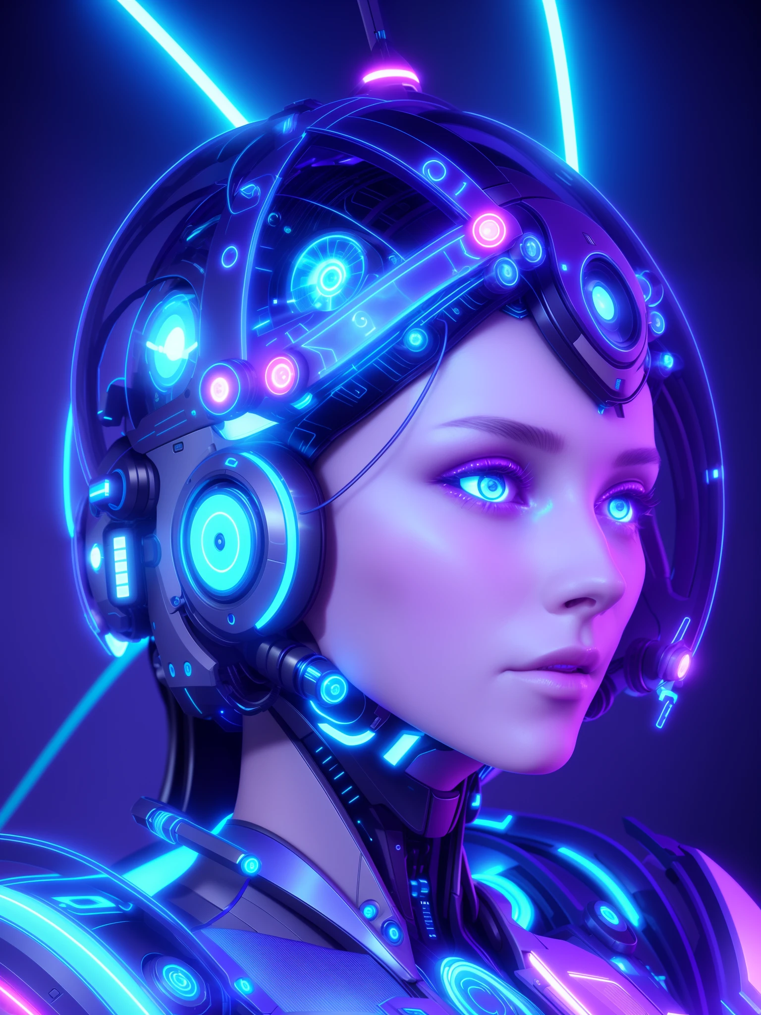 futuristic woman with headphones and glowing lights in her hair, portrait beautiful sci - fi girl, cute cyborg girl, beutiful girl cyborg, cyborg girl, cyborg - girl, portrait of a sci - fi woman, beautiful cyborg girl, 3 d render character art 8 k, beautiful female android, perfect cyborg female, wlop. scifi, sci-fi android female