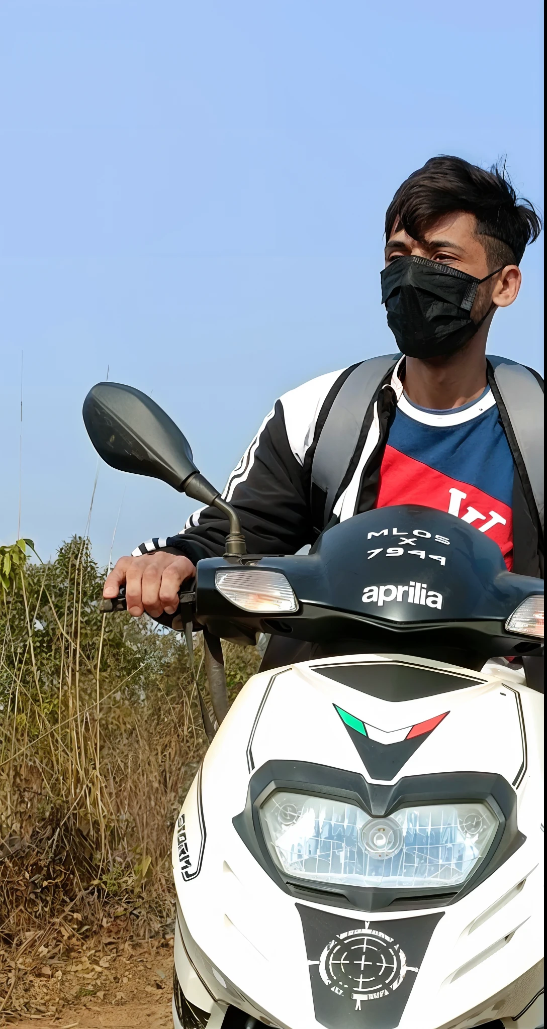 arafed man sitting on a motorcycle on a dirt road, touring, front profile!!!!, without helmet, taken with the best dlsr camera, front profile shot, moped, front side full, menacing look, facing front, frontshot, taken with sony alpha 9, frontal shot, with mountains in the background, with a city in the background8k