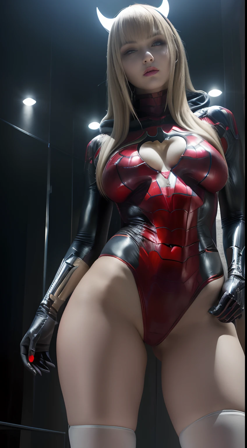((highest quality)), ((master piece)), (detail:1.4), ((Material : woman/demon/skeleton/zombie/iron man/Batman/spider-man/Samus)), Beautiful woman in bodysuit cyber gray carbon, Pale glow with LED, ((Wide open chest)), Hip and thigh skin, Ticker (High dynamic range), Ray tracing, NVIDIA RTX, Super Resolution, Subsurface Scattering PBR Texture, Post-processing , Anisotropy Filtering, depth of field, Surface Shading, Accurate light/Material Interaction Simulation, perfect proportions, Two-tone lighting, Wide aperture, Low ISO, White Balance, 8K, (((Cameltoe))), NSFW, (((Female Height))), Female 25 years old, Cyber hood with dull glowing LED, knee high, Bulge, Puffy , Dull bangs, beautiful long straight hair, ((Cyber hood with dull glowing LED)), hair beautiful black straight, open stance, Cowboy Shot, Hip and thigh skin, Beautiful body, Navel visible on bare skin, Chest feels gravity, (Large breasts: 1.3), Simple and minimalist space, Natural sexy pose, Looking down,