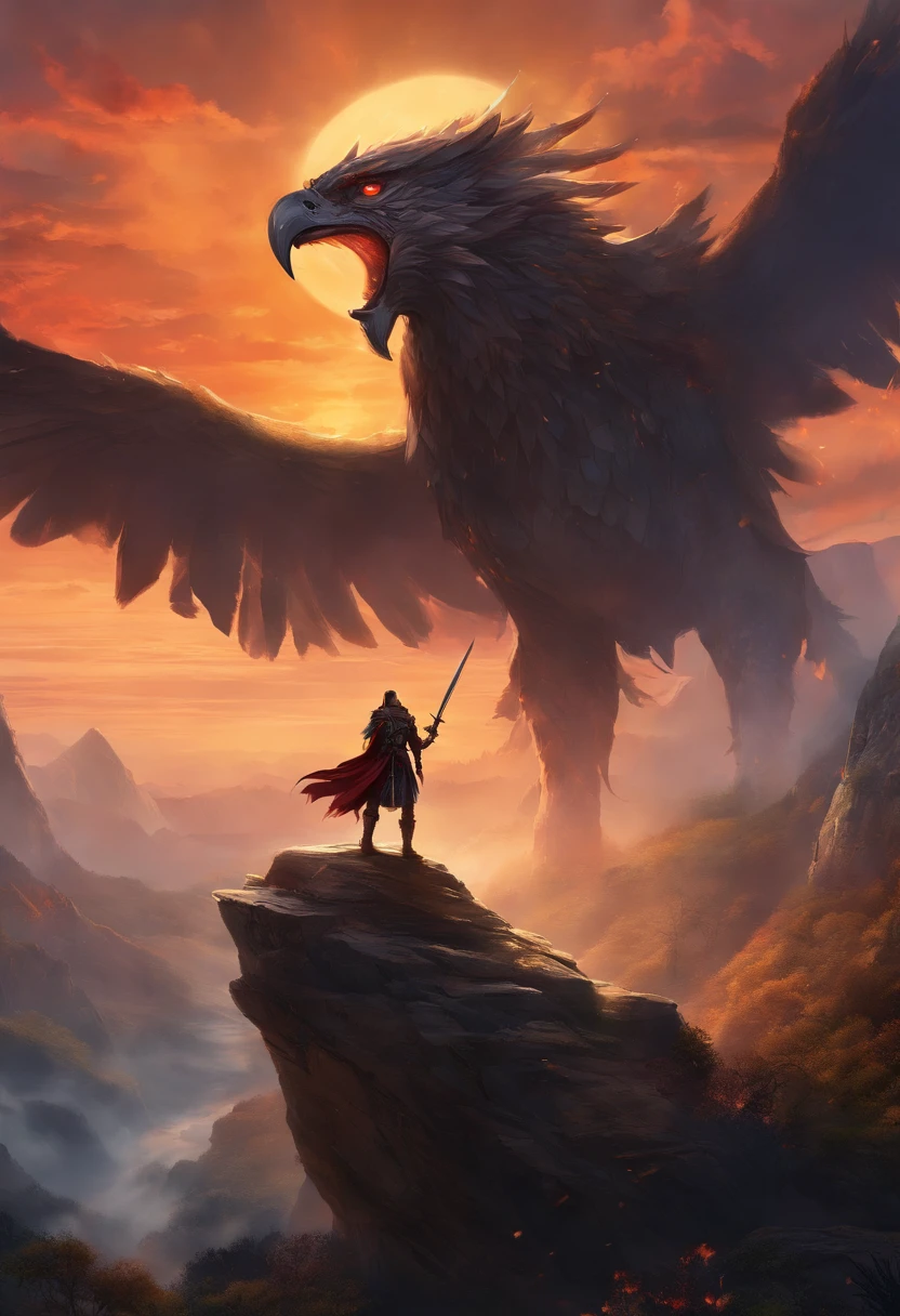 In an epic setting that will take your breath away, The hero looms on the horizon. He is an imposing figure, vestindo uma armadura reluzente de prata e ouro. His helmet is adorned with golden eagle feathers that extend upwards, fazendo-o parecer majestoso. Seus olhos, visible through the opening of the helmet, Shine with determination and courage.
The hero wields a legendary sword, With a blade that looks like it's made of pure light. A cada movimento, Sparks of energy erupt from the sword, Creating a trail of sparks in the air. The hilt of the sword is studded with precious gems, emitindo um brilho hipnotizante.
He's standing on top of a steep hill, with an epic landscape stretching out below it. Behind the hero, The setting sun paints the sky with shades of orange and red, creating a stunning backdrop. The hill where it is positioned offers a panoramic view of a vast and savage kingdom.
Ao longe, A lush forest of tall, dense trees stretches as far as the eye can see. Uma cascata imponente cai de um penhasco colossal, criando um rugido ensurdecedor que ressoa por todo o vale. Ademais, picos de montanhas cobertos de neve se erguem ao horizonte, Reaching for the sky itself.
No vale abaixo, An epic battle is in full swing. Armies of mythical creatures and terrifying monsters clash in a fight for the fate of the kingdom. The hero is at the epicenter of this battle, A lone figure of bravery and hope against the forces of darkness.