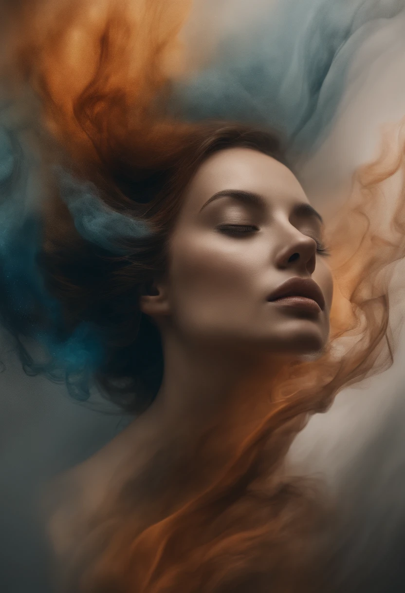 (best quality,4k,Altas,master part:1.2),ultra-detalhado,Realistic:1.37,colorido,Smoke explosion,abstract art,Fundo desfocado,cores vibrantes,fluid movement,foco nítido,photorealistic lighting,ethereal atmosphere,contraste marcante,Bokeh,energia explosiva,movimento de giro,Paleta de cores,caos criativo,dreamlike environment,wisps of smoke,mesmerizing patterns,ondas de cor,dynamic compositing,detalhes intrincados,pinceladas fluidas,Translucent layers,Emotive expression,Expressionismo abstrato,spontaneous inspiration,Impressionist interpretation,Sensory Experience,harmonia visual,arte imersiva,wonder and wonder,puro prazer visual. Smoke in the form of a woman