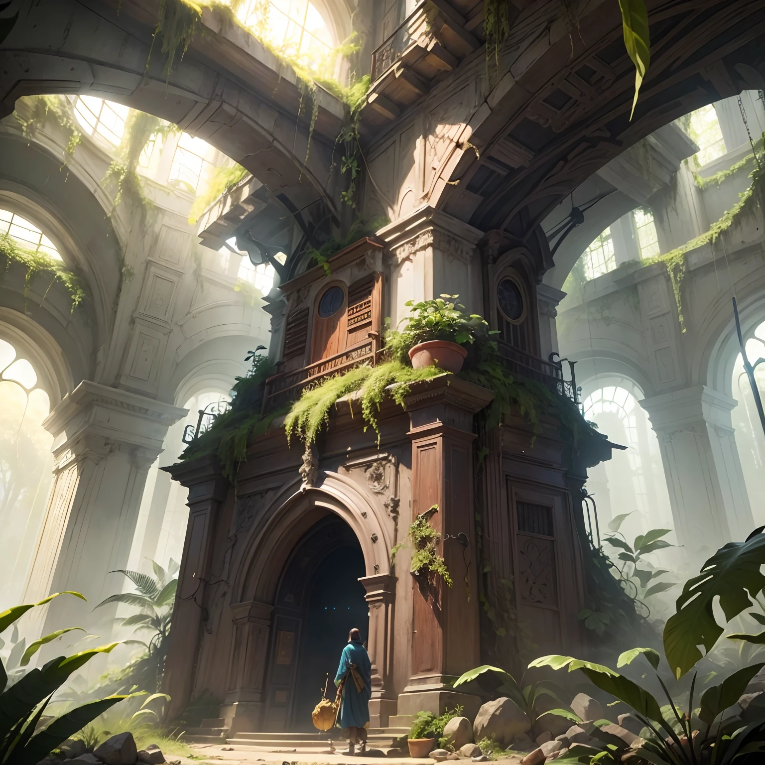 Digital illustration, detallado e intrincado, of a dense jungle full of exotic plants and animals, Sunlight filters through the canopy creating a mottled effect. Al estilo de Yoshitaka Amano y Hayao Miyazaki, Obra maestra, proporcional, Detallado, tendencias en Artstation, beautiful lighting, realista, intrincado, Galardonado, 4k, Highest Quality Award-Winning, Pintura digital 4K al estilo de Yoshitaka Amano. Detailed and intricate depiction of a zombie apocalypse, capturando magistralmente el caos y el drama de la escena. The beautiful lighting and cinematographic composition make this piece a true masterpiece., tendencias en Artstation