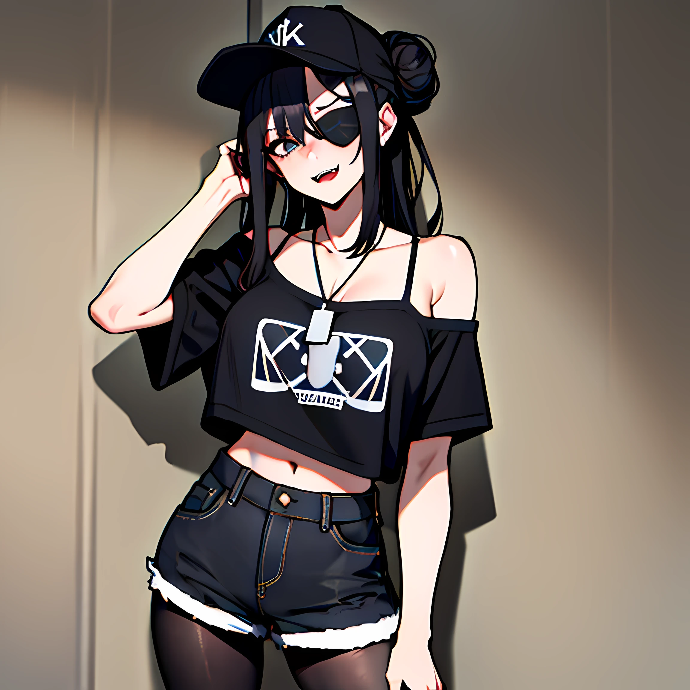 1 girl, emo, wearing casual clothing, big shirt reaching the thighs.
