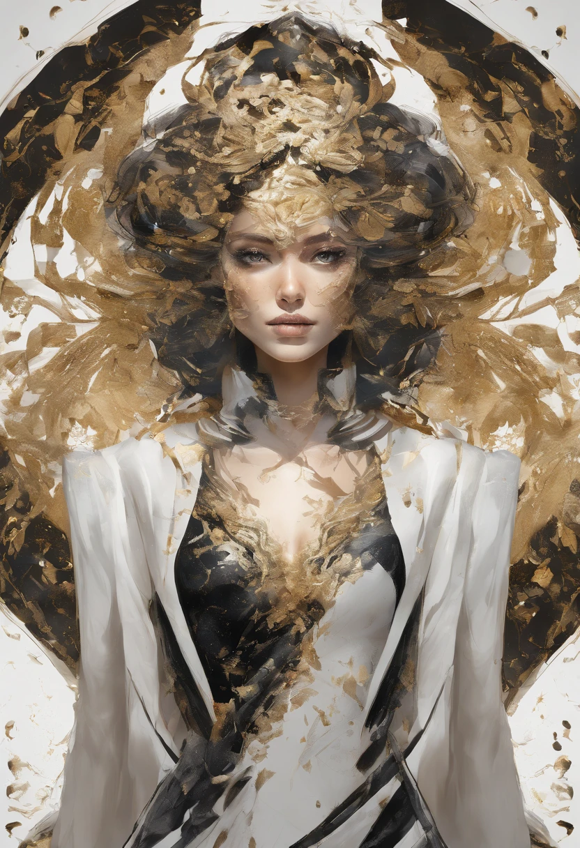 Perfect centralization, Fantastic black-gold beam, delight, Standing position, Abstract beauty, centre, Looking at the camera, Facing the camera, nearing perfection, Dynamic, highly detailed, Liso, foco nítido, 8K, A high resolution, illustration, Art by Carne Griffiths and Wadim Kashin, Goldfish characters