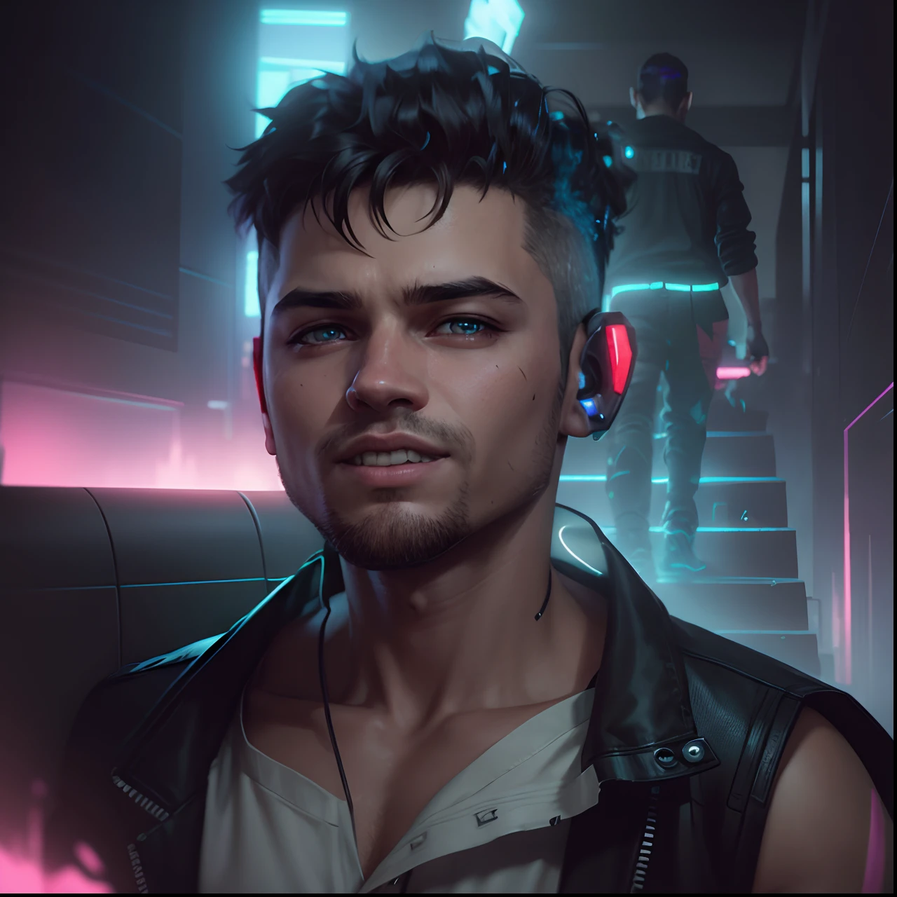Change background, cyberpunk hansome boy ultra realistic