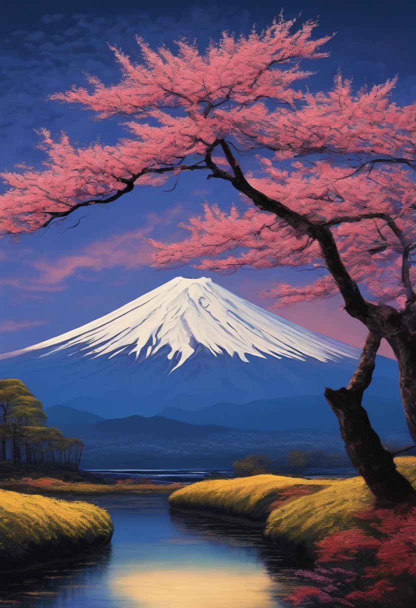 Mt fuji　In the style of Van Gogh