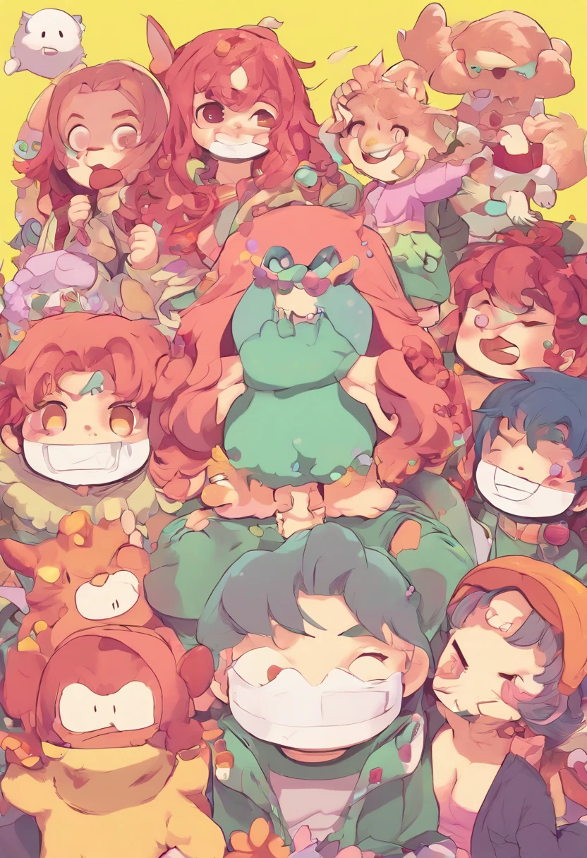 There is a cartoon character holding a group of ghosts, concept art by Kanbun Master, pixiv contest winner, Furry art, Detailed fanart, official fanart, [ Character design ], lovely art style, danbooru and artstation, Cute detailed digital art, 🍁 Cute, wisps, [ conceptual art ]!!, Great character design, cute character, cute artwork