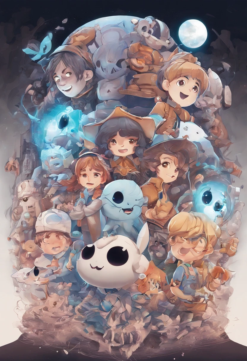 There is a cartoon character holding a group of ghosts, concept art by Kanbun Master, pixiv contest winner, Furry art, Detailed fanart, official fanart, [ Character design ], lovely art style, danbooru and artstation, Cute detailed digital art, 🍁 Cute, wisps, [ conceptual art ]!!, Great character design, cute character, cute artwork
