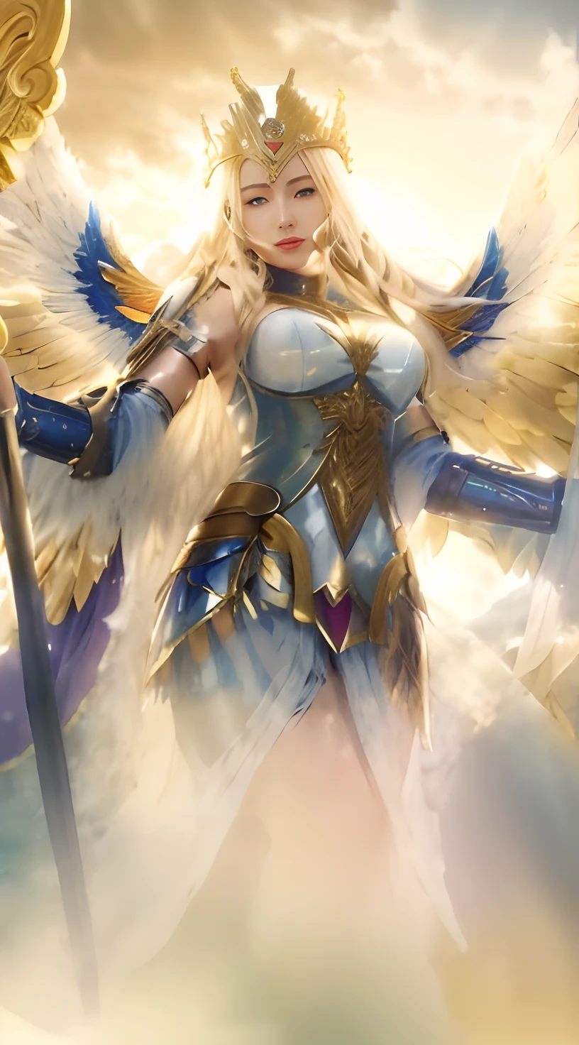 a woman with a sword and a shield in her hands, anime goddess, mystical atlantean valkyrie, as a mystical valkyrie, angel knight girl, godess, ((a beautiful fantasy empress)), extremely detailed artgerm, freya, a beautiful fantasy empress, style artgerm, mystical valkyrie, style of artgerm, portrait knights of zodiac girl, realistic
