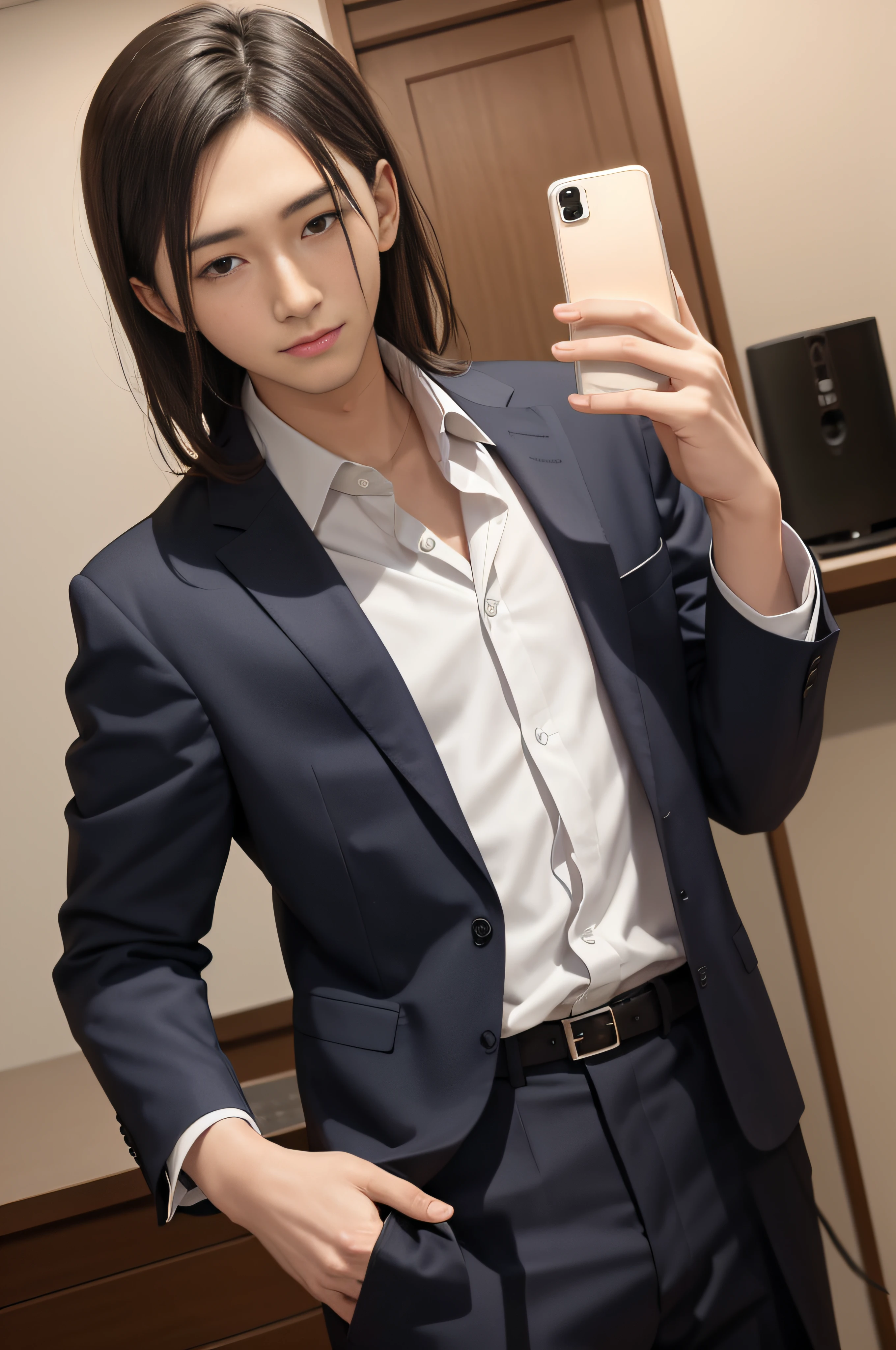 20-year-old refreshingly handsome new employee、(Super cool guy in a suit)、20 years old Japan man、1人、businessman、Ultra-luxury suits、Striped suit、 s Office、Young handsome man standing in suit、(Highly detailed photos in 8K)、(Very detailed handsome man)、Photo Real)、(top-quality)、ultra-detailliert、masterpiece、An ultra-high picture quality、tall、Very beautiful hair、Bright photo、Handsome like a model、Handsome like an idol、luxury watch、