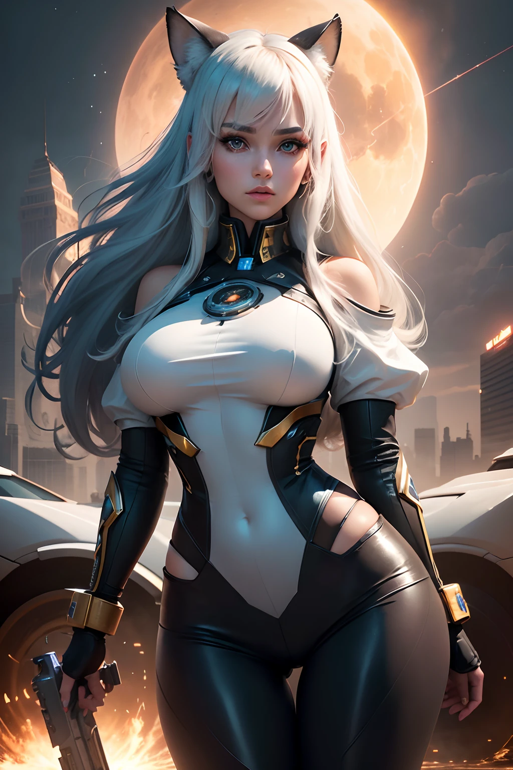 Sexy goddess，best qualityer，Snow-whiteskin，8K high quality，Sexy goddess，A pair of big eyes are beautiful and moving，White skin，Makeup，Sexy outfit，aerial shot，Volt view，Look up，Armed with futuristic modern weapons，gold；jewely；Blue Electric，Space-time gate，milky ways，Space vehicles，【Background with】Large gears，Large gears，Doomsday ruins，Giant tornado，Strange sky，Lightning Thunder，The setting sun burns the dark clouds，Multiple planets，The end of the world，Multiple planets，Mards，Jupiter，Mercury，Strange sky，The Eiffel Tower，Egyptian pyramids，Great Wall of China，Giant Tornado ultra-futuristic car，Cool headlights waiting to start Sexy Goddess，best qualityer，Snow-whiteskin，8K high quality，Sexy goddess，A pair of big eyes are beautiful and moving，White skin，Makeup，Sexy outfit，aerial shot，Volt view，Armed with futuristic modern weapons，gold；jewely；Blue Electric，【Background with】Large gears，Large gears，Doomsday ruins，Giant tornado，Strange sky，Lightning Thunder，The setting sun burns the dark clouds，Multiple planets，The end of the world，Multiple planets，Mards，Jupiter，Mercury，Strange sky，The Eiffel Tower，Egyptian pyramids，Great Wall of China，Giant Tornado ultra-futuristic car，Cool headlights(Best quality, 8K, Masterpiece :1.3), (Realistic, Photorealistic: 1.37), (1girll), (Beautiful woman in her 20s), (Slim), (Emphasis on slender abs :1.3), (Japanese), (Loose white shirt, tight denim shorts，Highlight her big buttocks), (Random pose), (Wet body), (Long hair, Random hairstyle), (Large breasts :1.3), (Outdoors), (Ultra-detailed face), (Detailed eyes), (Double eyelids), (Eyeshadow strengthening), (Many eyelashes), (Long legs), (Professional lighting), (photon maping), (Radio City), (head straight-looking at viewer)woman with，golden curly hair，blue color eyes，White fox ears，Realistic visuals of black tight dress，attractive beautiful，dramatic contrast，Gentle lighting，Delicate warmth，the soft light，hyper HD，Extremely colorful，best qualityer，Snow-whiteskin，8K high quality，Sexy goddess，A pair o