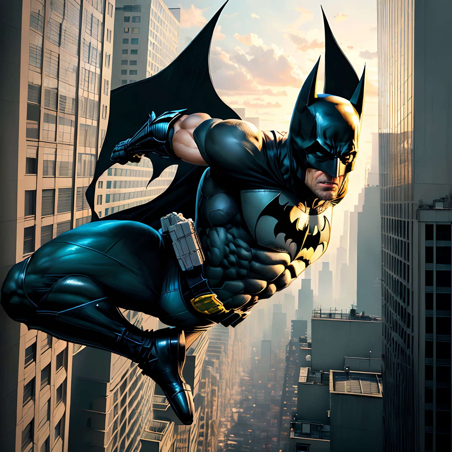 Batman jumping from building, comic