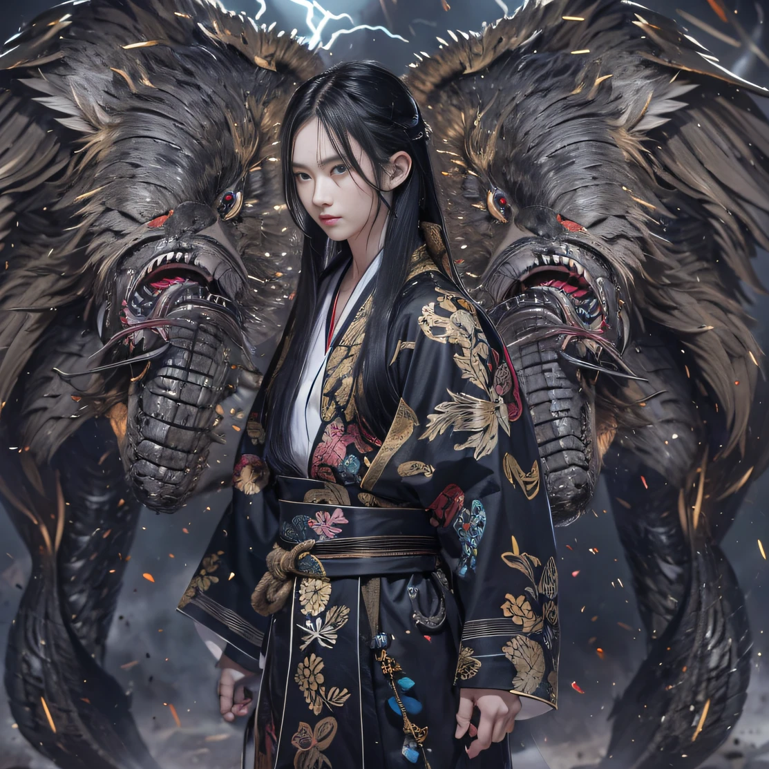 (末日核废墟)eyes filled with angry,He clenched his fists,Rush up,Deliver a fatal blow to your opponent,full bodyesbian,Full Body Male Mage 32K(tmasterpiece,k hd,hyper HD,32K)Long flowing black hair,Campsite size,zydink, a color, patriot (废墟), (Linen batik scarf), Angry fighting stance, looking at the ground, Batik linen bandana, Chinese python pattern long-sleeved garment, (Abstract propylene splash:1.2), Dark clouds lightning background,Flour flies(realisticlying:1.4),Black color hair,Flour fluttering,Background fog, A high resolution, the detail, RAW photogr, Sharp Re, Nikon D850 Film Stock Photo by Jefferies Lee 4 Kodak Portra 400 Camera F1.6 shots, Rich colors, ultra-realistic vivid textures, Dramatic lighting, Unreal Engine Art Station Trend, cinestir 800,Flowing black hair,(((Male mage))),The male mage was furiou人s,