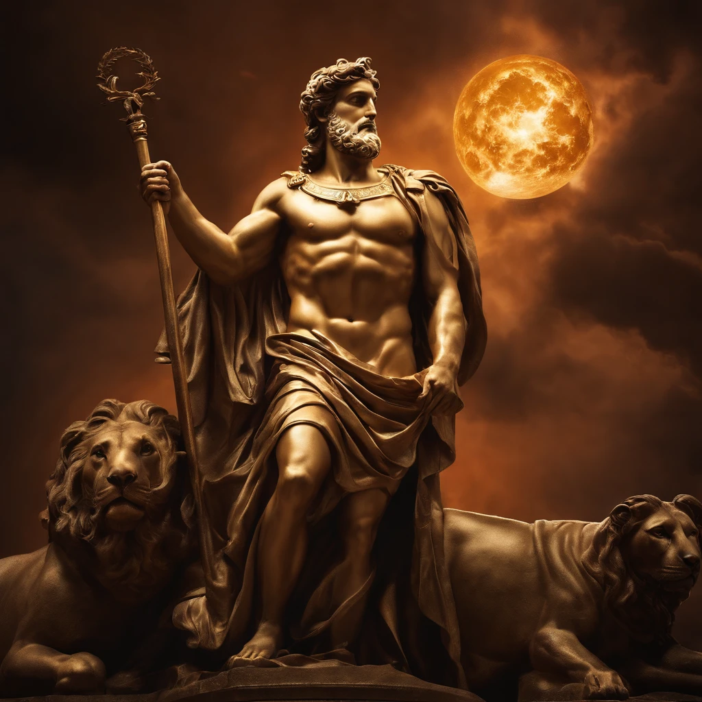 An image of the Roman god Jupiter, God of Jupiter posing, The Roman god Jupiter, cetro, aquila, lightning.