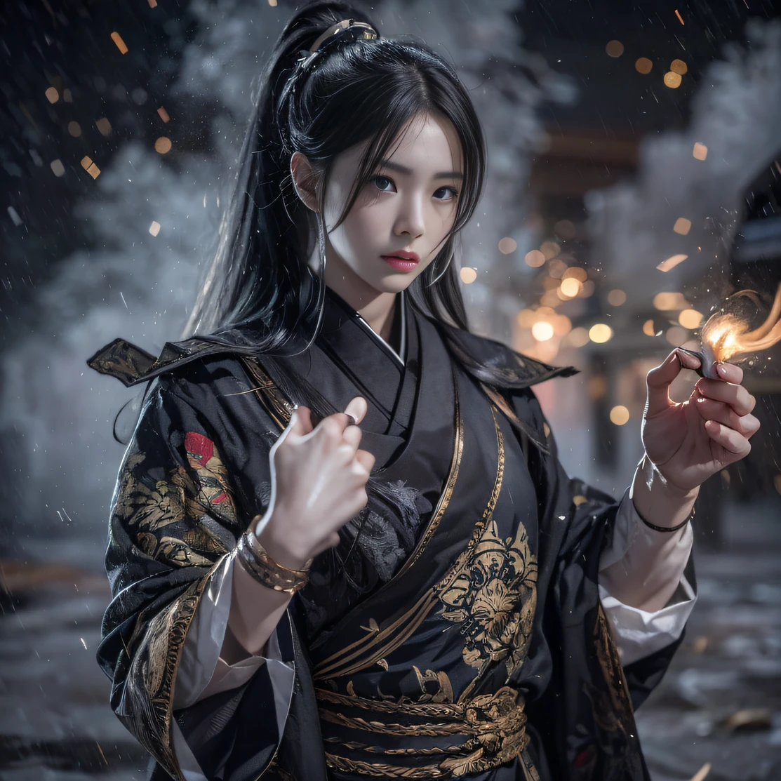 (末日核废墟)eyes filled with angry,He clenched his fists,Rush up,Deliver a fatal blow to your opponent,full bodyesbian,Full Body Male Mage 32K(tmasterpiece,k hd,hyper HD,32K)Long flowing black hair,Campsite size,zydink, a color, patriot (废墟), (Linen batik scarf), Angry fighting stance, looking at the ground, Batik linen bandana, Chinese python pattern long-sleeved garment, (Abstract propylene splash:1.2), Dark clouds lightning background,Flour flies(realisticlying:1.4),Black color hair,Flour fluttering,Background fog, A high resolution, the detail, RAW photogr, Sharp Re, Nikon D850 Film Stock Photo by Jefferies Lee 4 Kodak Portra 400 Camera F1.6 shots, Rich colors, ultra-realistic vivid textures, Dramatic lighting, Unreal Engine Art Station Trend, cinestir 800,Flowing black hair,(((Male mage))),The male mage was furiou人s,
