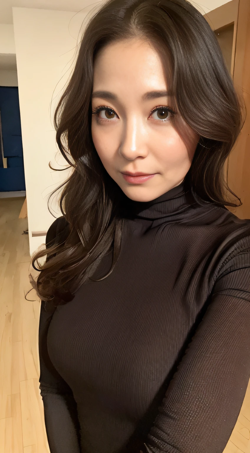 ((midynight, Need, 8K, tmasterpiece:1.3)), full bodyesbian, Long legs, Focalors:1.2, perfect figure beautiful woman:1.4, ((Dark brown hair)), (zentai, standing on your feet:1.2), ((sobu)), Highly detailed facial and skin texture, A detailed eye, 二重まぶた，Beauty,Wavy hair, Wrinkles at the corners of the eyes, to emphasize, ，（Big breasted 1.2），aged 40, Wrinkled eyes,