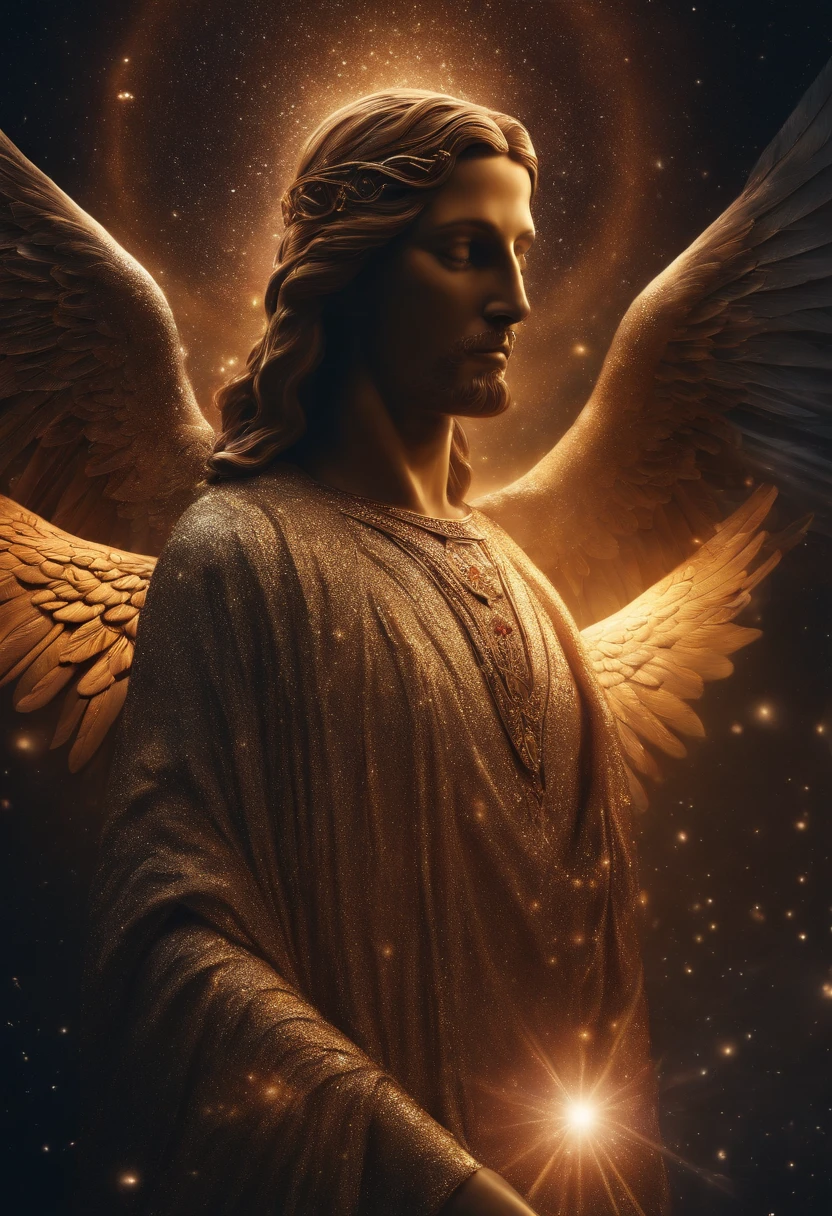 cosmic fallen angel, olhos claros brilhantes, Biomechanicals, estranho, assustador, Pesadelo, cores muito brilhantes, light particles, com luz brilhante, Mshiff, Arte do papel de parede, Papel de parede UHD jesus recebendo espirito