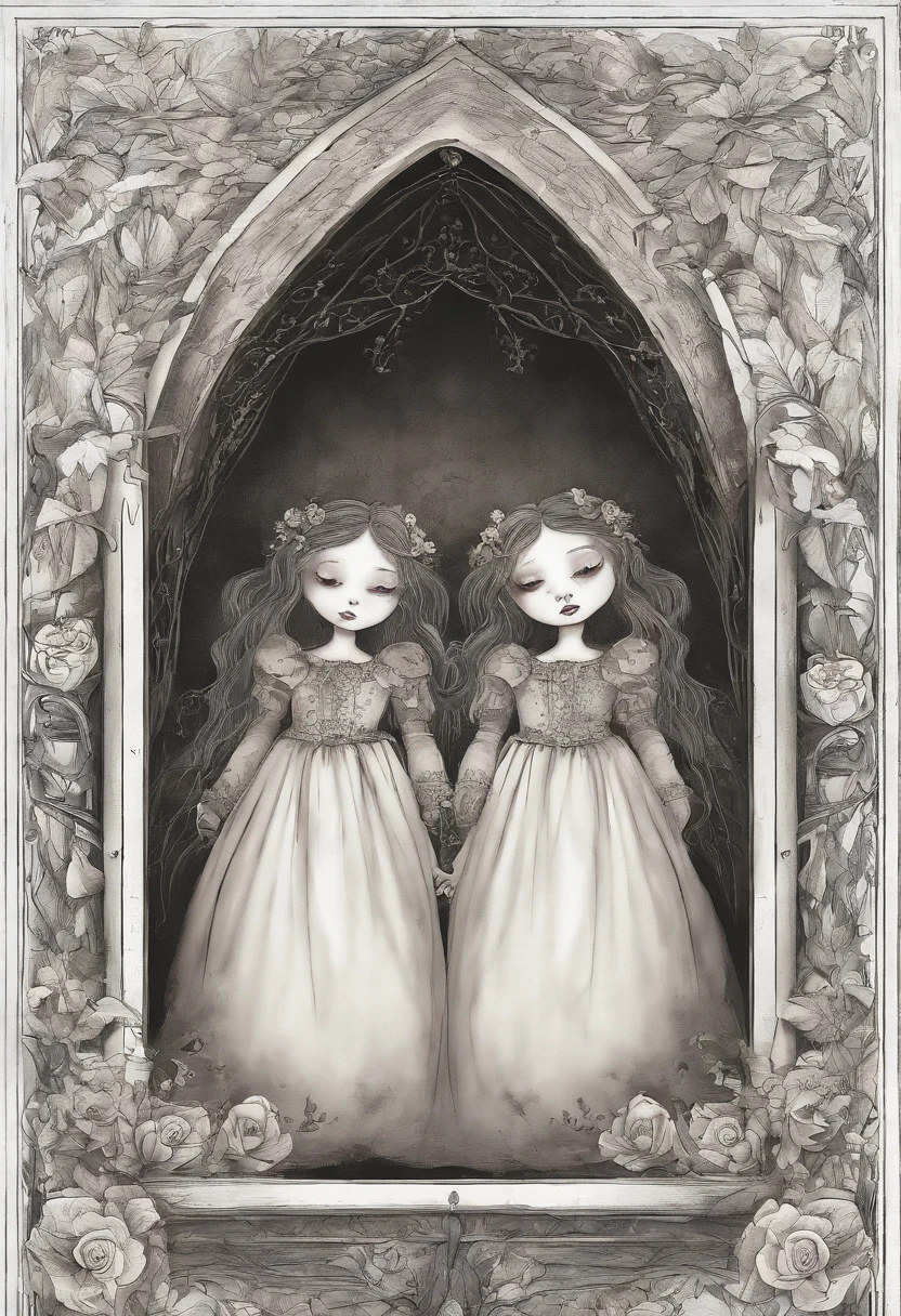 Twin sisters sleeping in a coffin