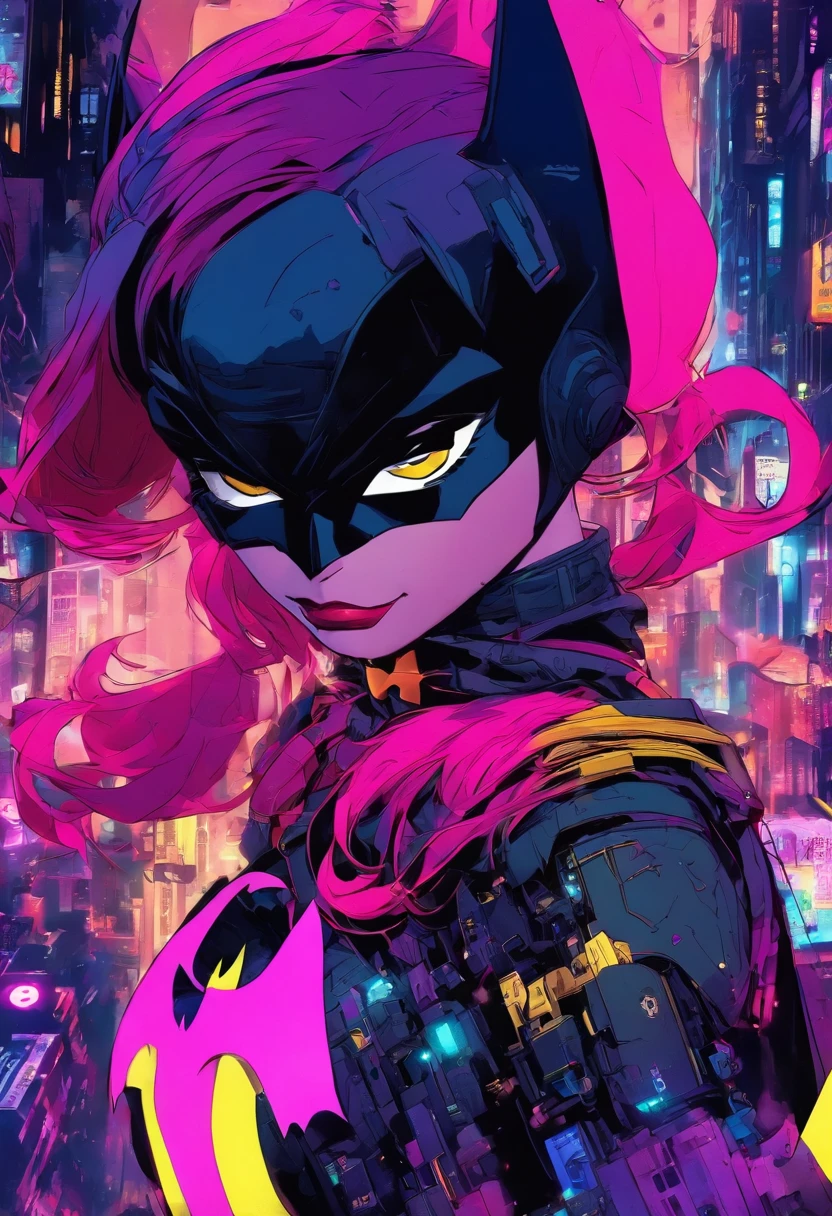 Batgirl com estilo deslumbrante, Cyberpunk, tema escuro