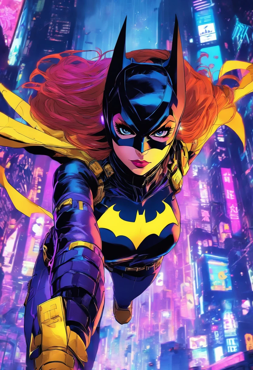 Batgirl com estilo deslumbrante, Cyberpunk, tema escuro