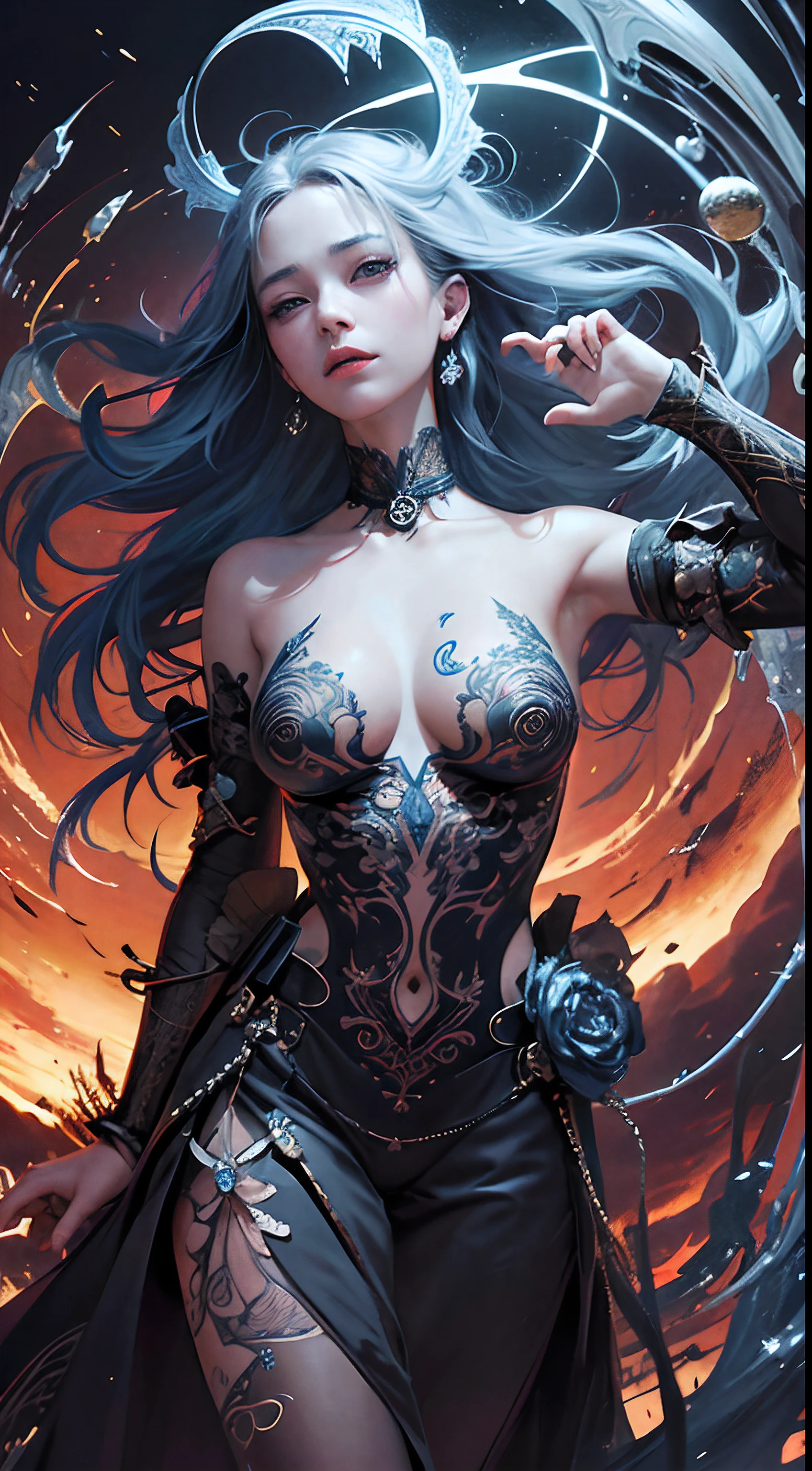 official art, (((unity 8k wallpaper))), ultra detailed, beautiful and aesthetic, masterpiece, best quality, (zentangle, mandala, tangle, entangle), (fractal art:1.3) , 1girl, extremely detailed, dynamic angle, cowboyshot, the most beautiful form of chaos, elegant, a brutalist designed, vivid colours, romanticism, by james jean, roby dwi antono, ross tran, francis bacon, michal mraz, adrian ghenie, petra cortright, gerhard richter, takato yamamoto, ashley wood, atmospheric, ecstasy of musical notes, streaming musical notes visible, (fanila), ((blue))
