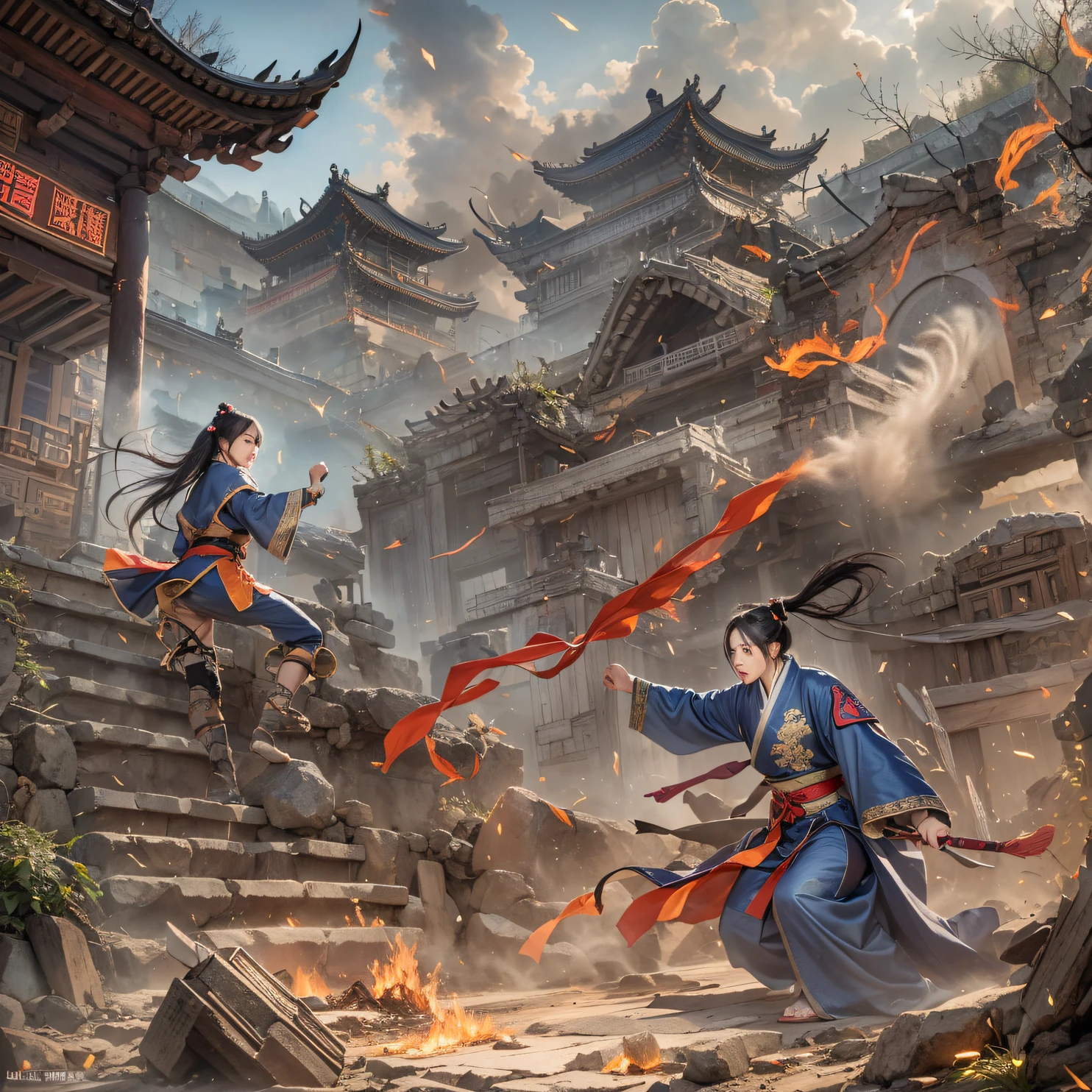 In order to obtain the oracle of fate, Demons invade the Aoba family，The leader of the demon clan personally went down to fight Ye Xingyun, But in the end, He was defeated by Ye Xingyun in one move, At the same time, King Qi, Jiang Shang, Come to Ningcheng，Finally recognized Ye Xingyun's father and son, And found that Ye Xingyun is a rare eight-vein missing constitution, This is extremely beneficial to cultivating the Jiang Family Ancestor Extreme Heavenly Dao Skill。。, But just when Ye Xingyun was taught by King Qi Xiuwei。，In terms of improving self-cultivation, The mysterious woman An Yun suddenly appeared, In order to get the Nine Heavens Goddess Diagram on Ye Xingyun's body。。。, She took it away with valve technology, but accidentally got involved in the grudge between the demon and Ye Xingyun。（Colorful ruins）Climb the streets（Armageddon）eyes filled with angry，He clenched his fists，Rush up，Deliver a fatal blow to your opponent，full bodyesbian，Full Body Male Mage 32K（tmasterpiece，Color Ultra HD）Long flowing black hair，Campsite size，zydink， The wounded lined up in the streets（Doomsday ruins）Climb the streets， The scene of the explosion（Doomsday ruins）， （Linen batik scarf）， Angry fighting stance， looking at the ground， Batik linen bandana， Chinese python pattern long-sleeved garment， rainbowing（Abstract propylene splash：1.2）， Dark clouds lightning background，Flour flies（realisticlying：1.4），Black color hair，Flour fluttering，rainbow background， A high resolution， the detail， RAW photogr， Sharp Re， Nikon D850 Film Stock Photo by Jefferies Lee 4 Kodak Portra 400 Camera F1.6 shots, Rich colors, ultra-realistic vivid textures, Dramatic lighting, Unreal Engine Art Station Trend, cinestir 800，Flowing black hair,（（（morningglow）））The wounded lined up in the streets（Color）Climb the streets，（Linen batik scarf）， Angry fighting stance， looking at the ground， Batik linen bandana， Chinese python pattern long-sleeved garment， （Abstract propylene splash：1.2）（（（dense smoke））），The male