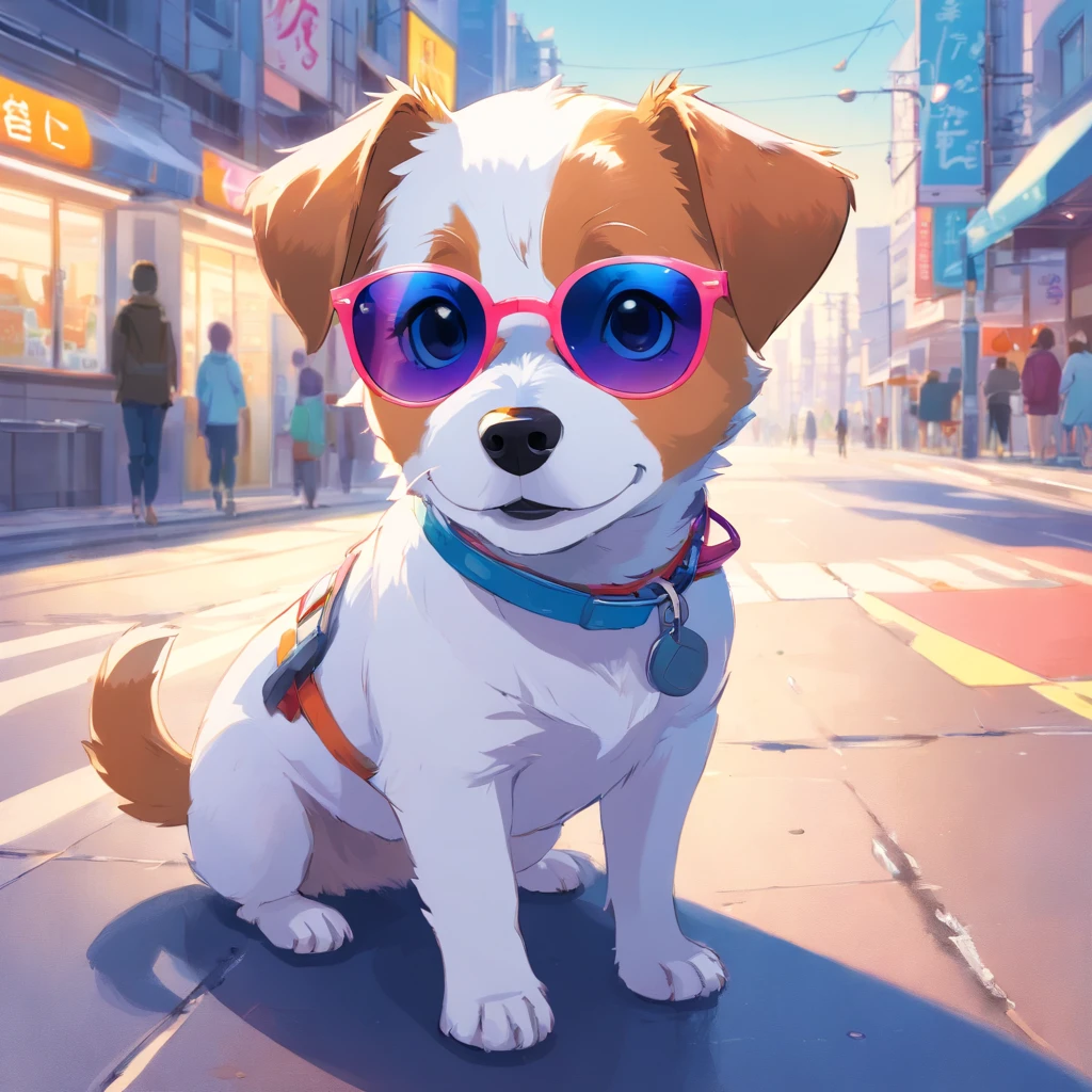 Ojac Russell Terrier dog wearing gradient sunglasses, Painted in bright watercolor, animal drawing, vibrant watercolor, painting of cute dog, Stunning works of art, Surrealism in bright colors, plethora of colors,Rich in detail, beautiful digital painting, The is amazing, digital art animal photo, colorful art,detailed watercolour