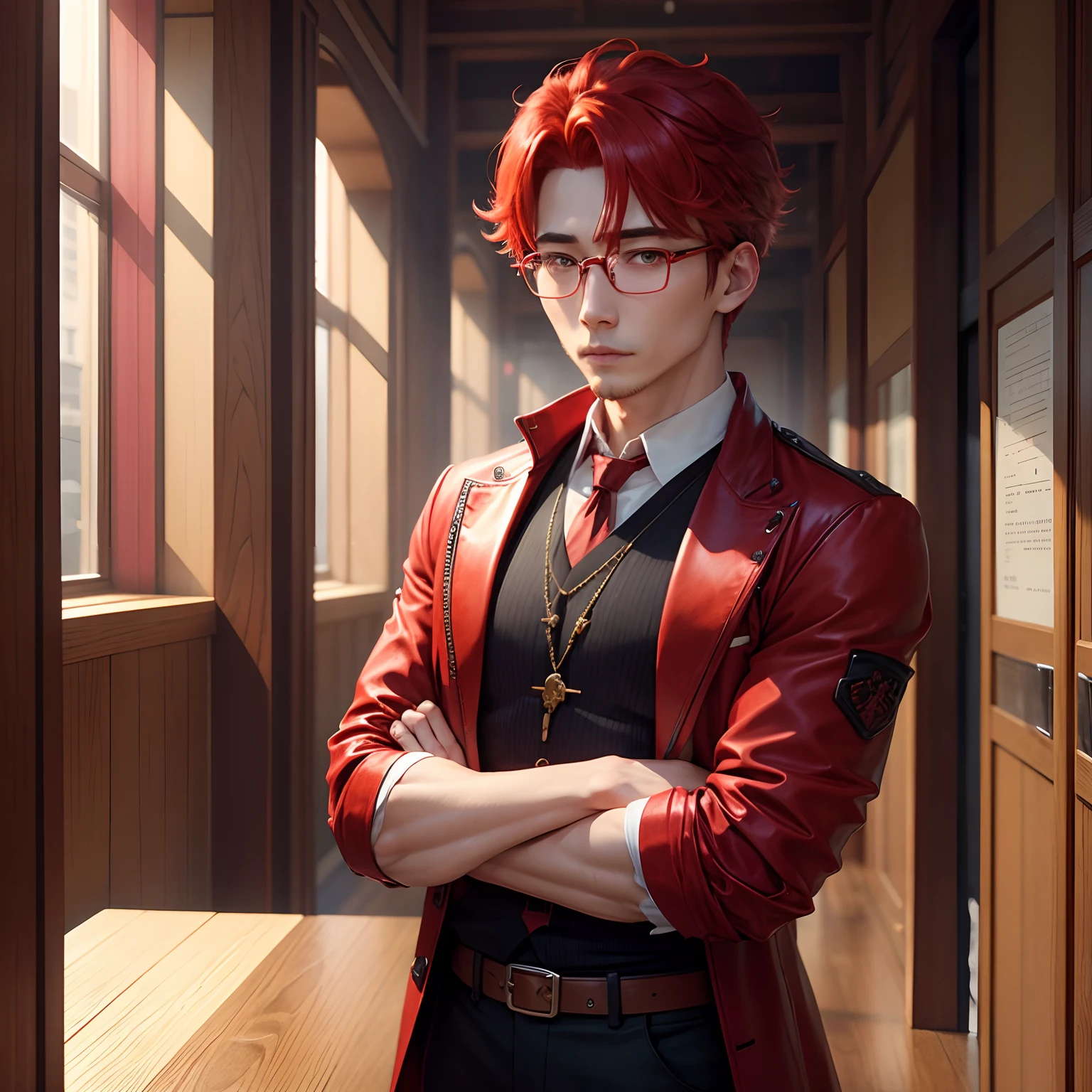 male people、Red-haired、tobacco、Red-edged glasses、独奏