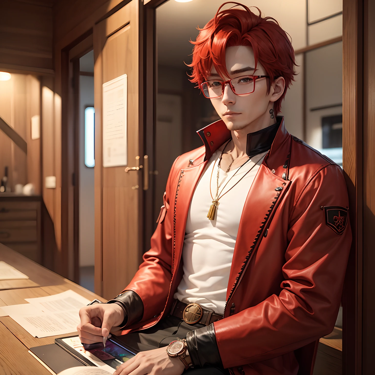male people、Red-haired、tobacco、Red-edged glasses、独奏