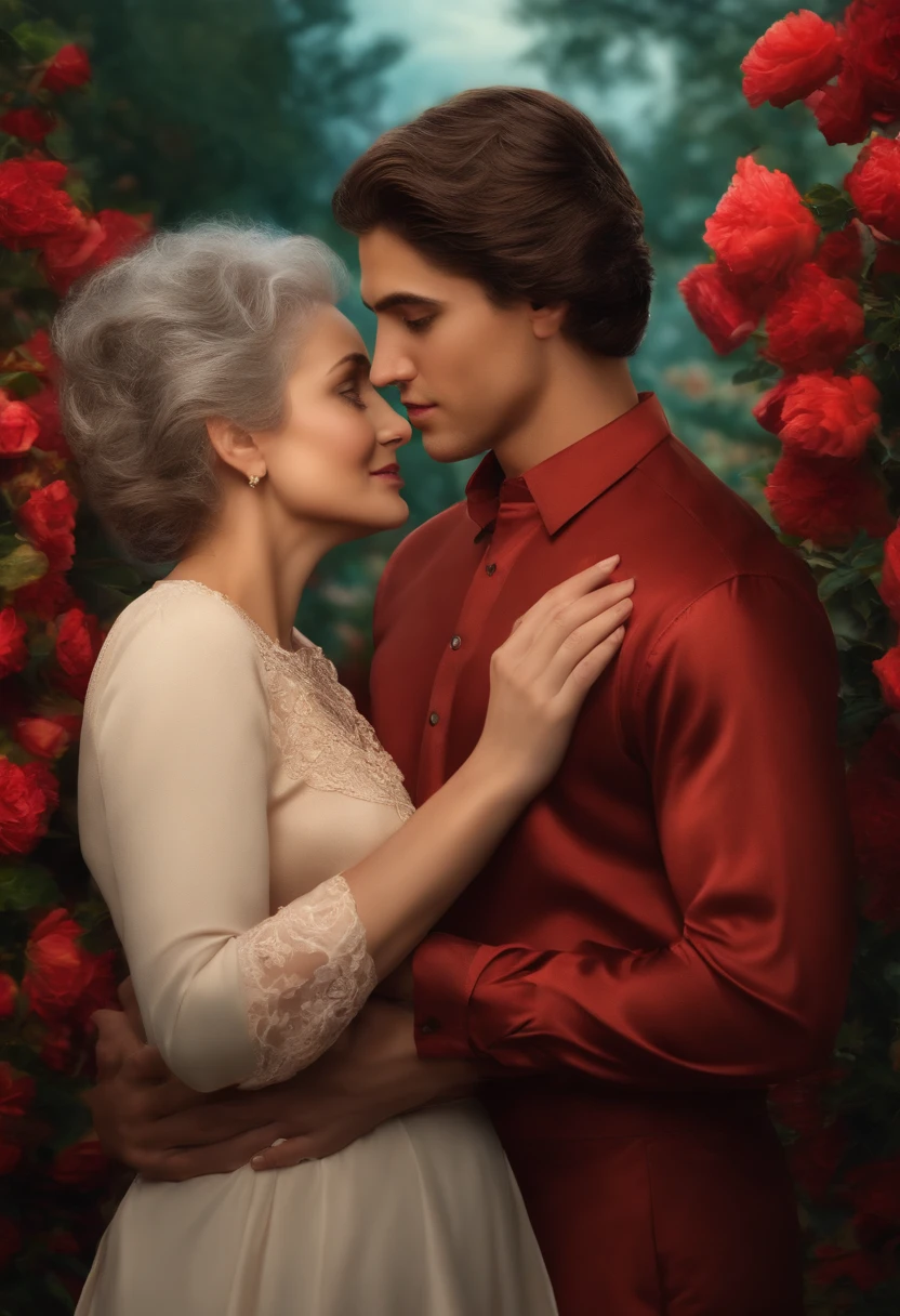 A grandmother and a young man in a romantic situation