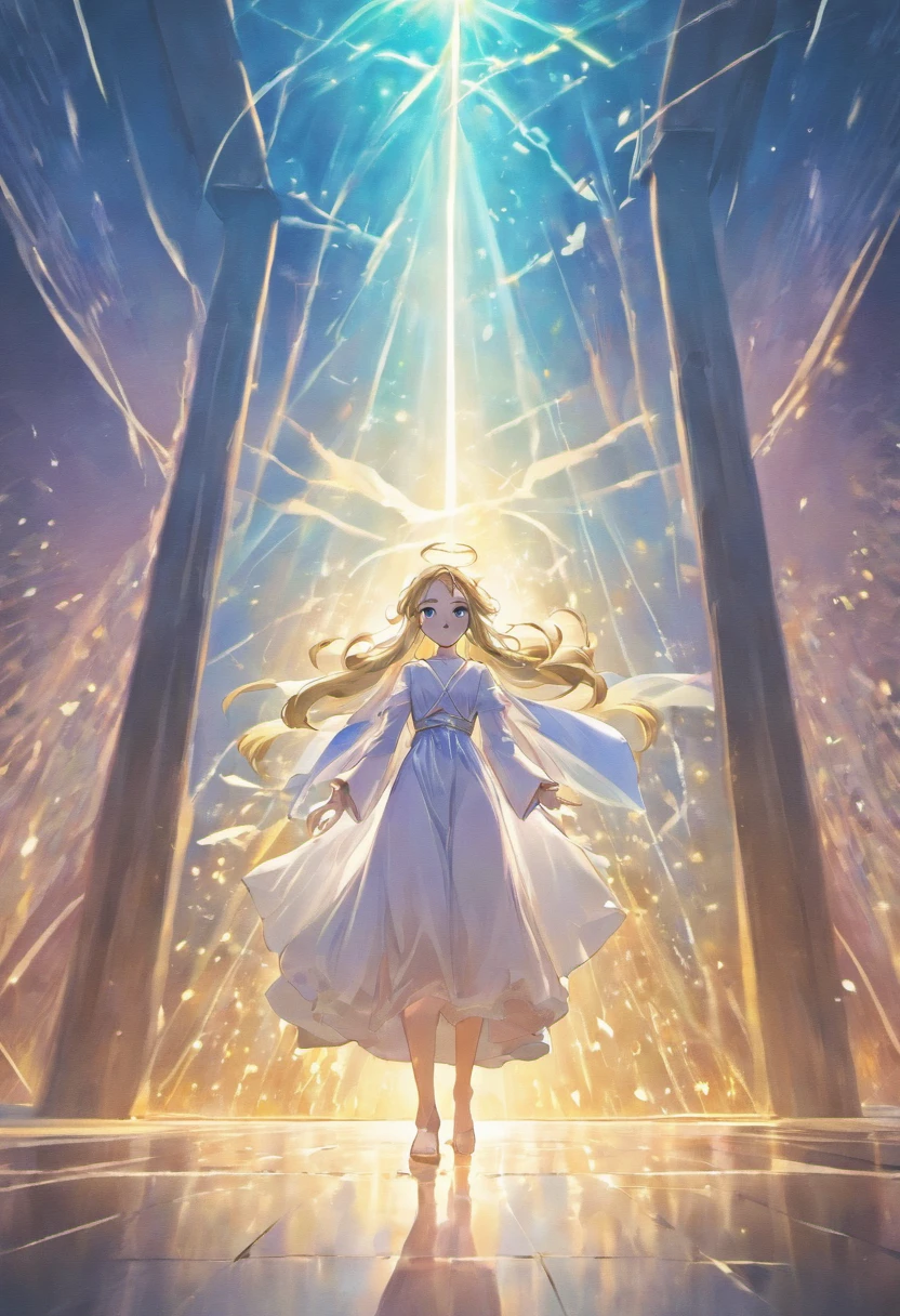 Illustration depicting Jesus passing through a veil of the huge and glorious heavenly sanctuary, radiante resplandescente