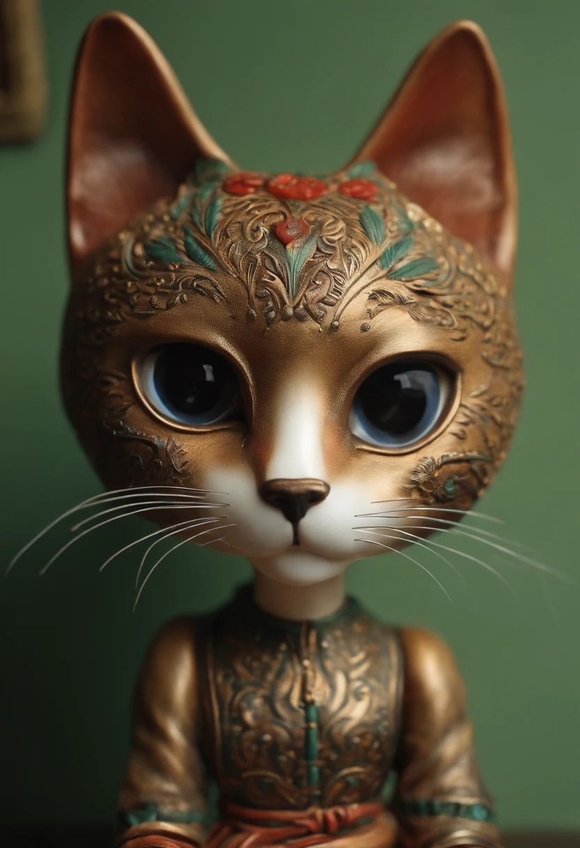 A small model with a cat's head