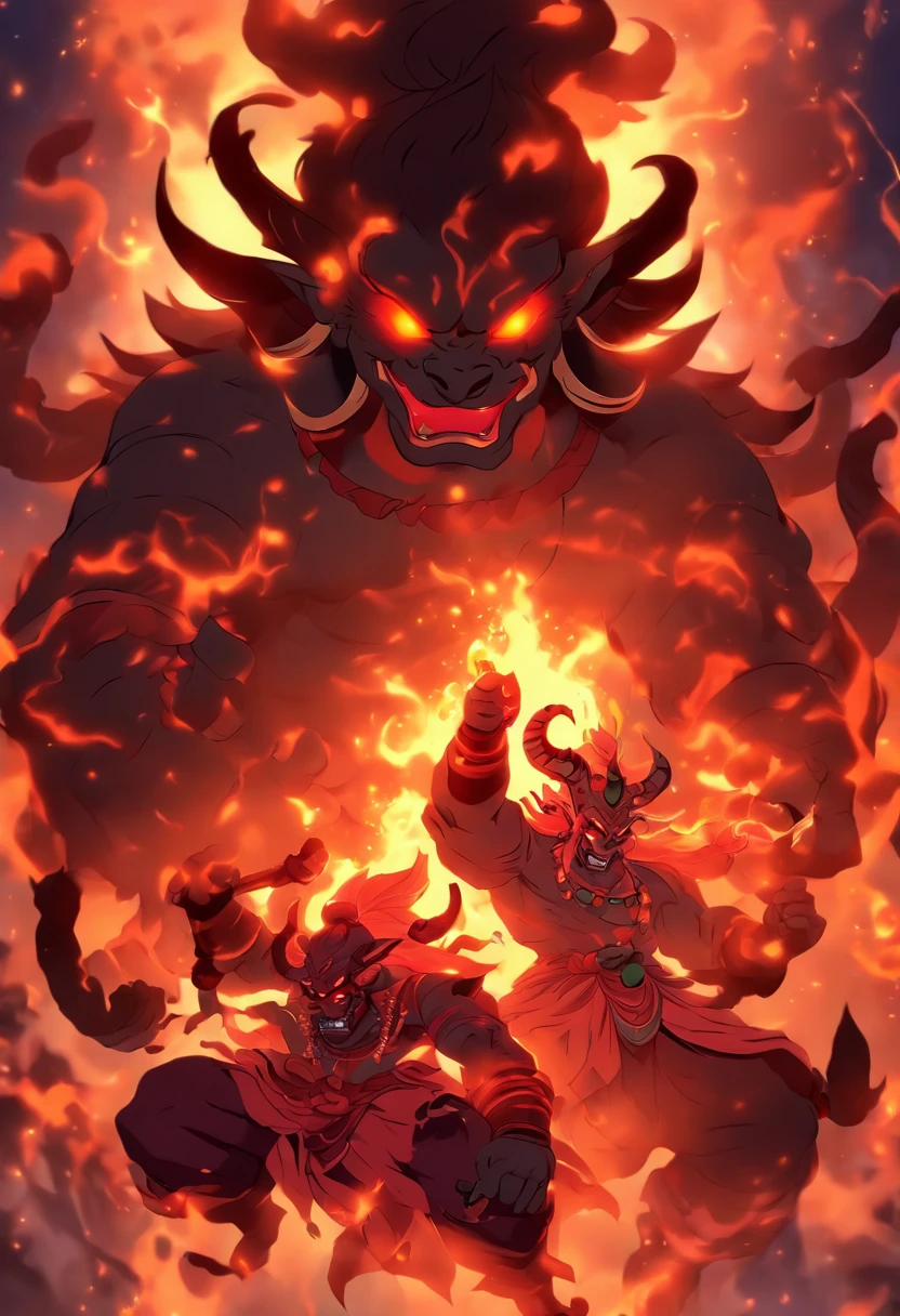 (((Hindu Demons))) best quality, ultra-high resolution, 4K detailed CG, master piece, Chanda and Munda, two demons, Hindu mythology, Hinduism, aesthetic, beautiful, screen-centered image