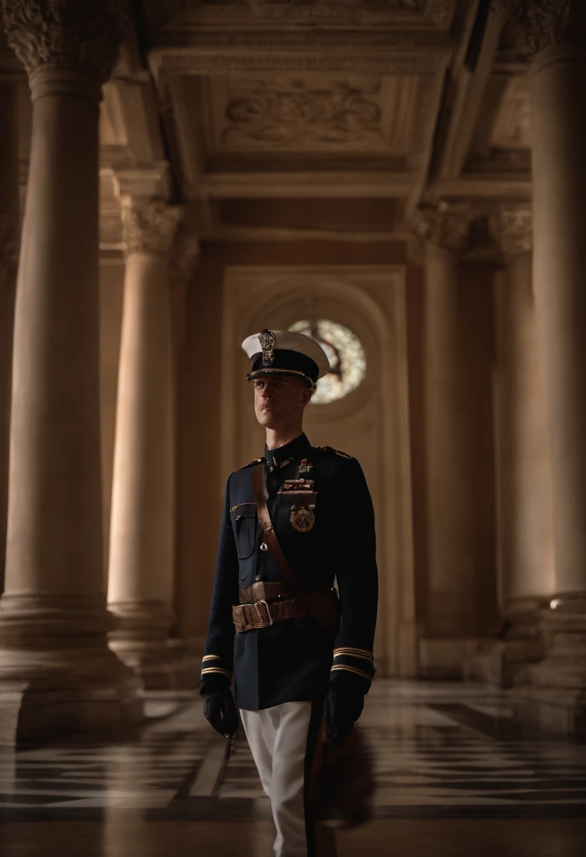 A policeman in Masonic garb inside a temple