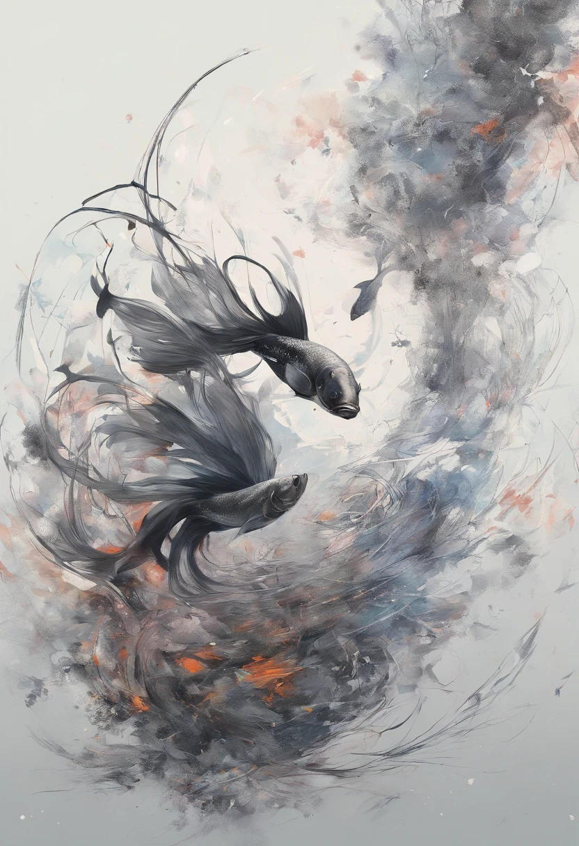 Perfect centralization, Fantastic black goldfish, alegria, Standing position, beleza abstrata, Centrado, looking at the camera, Facing the camera, Approaching perfection, Dynamic, altamente detalhado, liso, foco nítido, 8k, alta resolução, illustration, arte de Carne Griffiths e Wadim Kashin, fundo branco