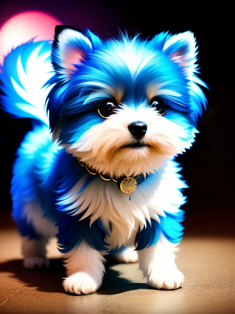 Masterpiece, 4K, Metal Image, Cute 1cao shitzu ian dog, (:1.1), ([Tail]:1.3), (Details Complex), HDR, (Hyperdetail, Details Complex:1.2), Focus on Detail, Cinematic Shot, Vignette, Center, Only 1HEAD. Blue ambiance high detail rainbow colors sprinklers sparkles