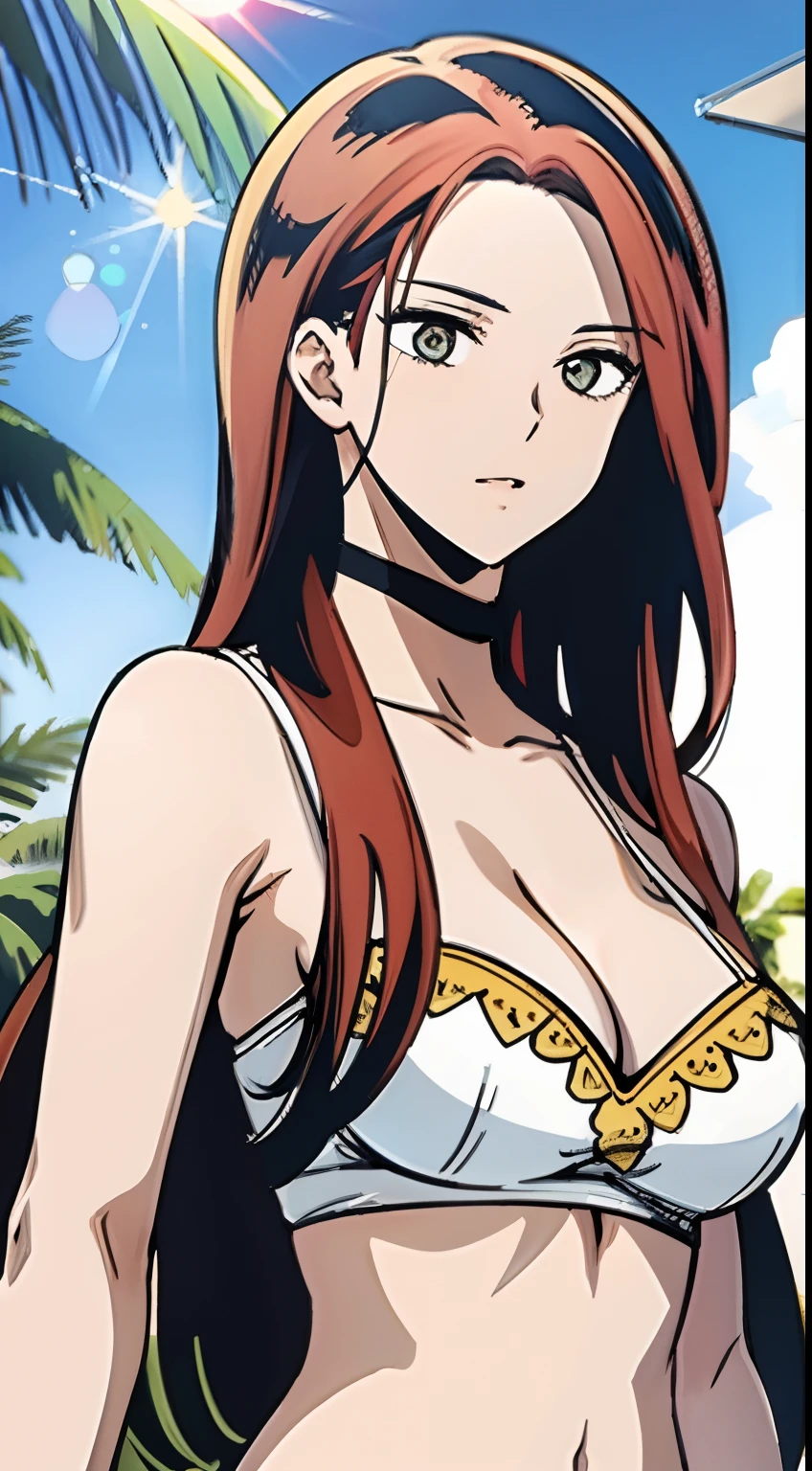 Red-haired woman, Sun，比基尼，swim wears，Large cleavage，Large breasts