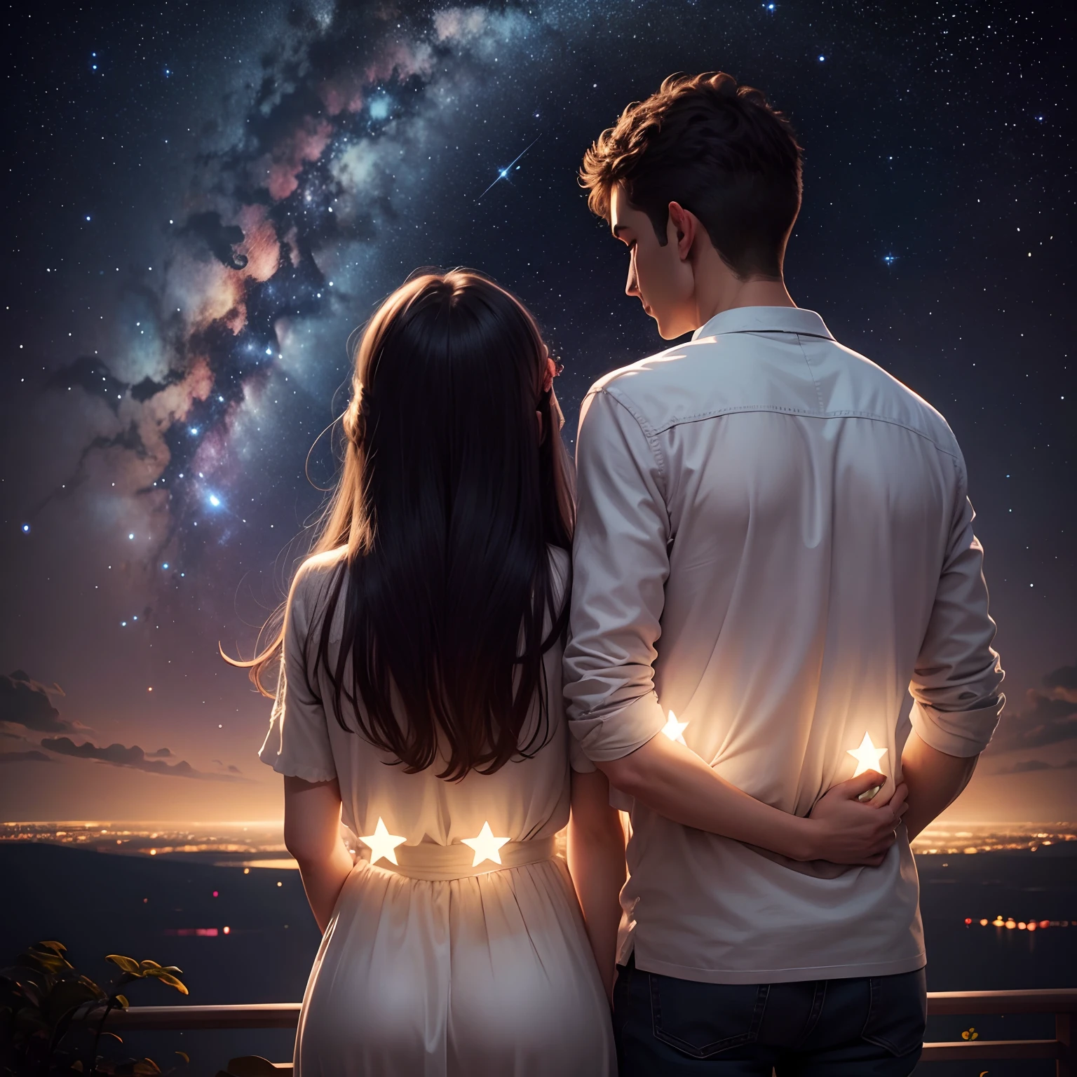 Couple looking at stars and galaxies