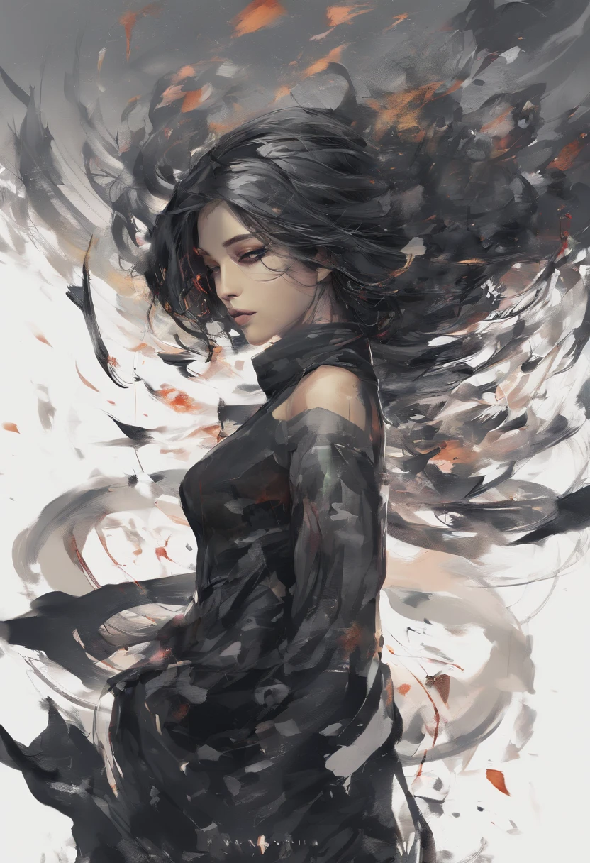 Perfect centralization, Fantastic black goldfish, alegria, Standing position, beleza abstrata, Centrado, looking at the camera, Facing the camera, Approaching perfection, Dynamic, altamente detalhado, liso, foco nítido, 8k, alta resolução, illustration, arte de Carne Griffiths e Wadim Kashin, fundo branco, garota deslumbrante, olhar sexy,