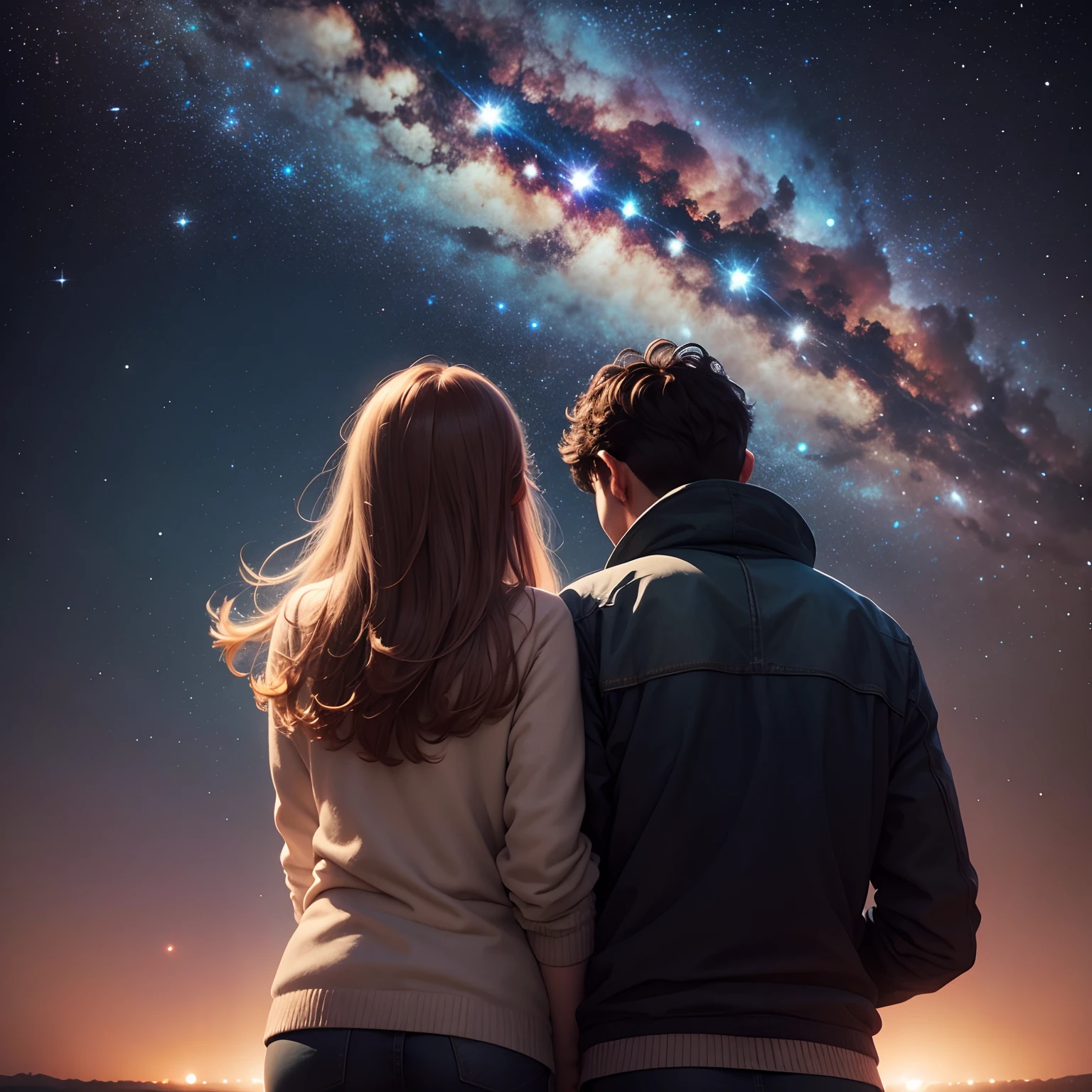 Couple looking at stars and galaxies