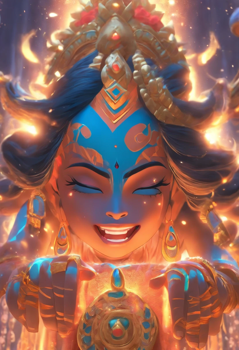 (((Hindu Goddess))) best quality, ultra-high resolution, 4K detailed CG, master piece, Kali, Arm Skirt, Hanging Tongue, Skull Necklace, Hindu mythology, Hinduist, aesthetic, beautiful, screen-centered image