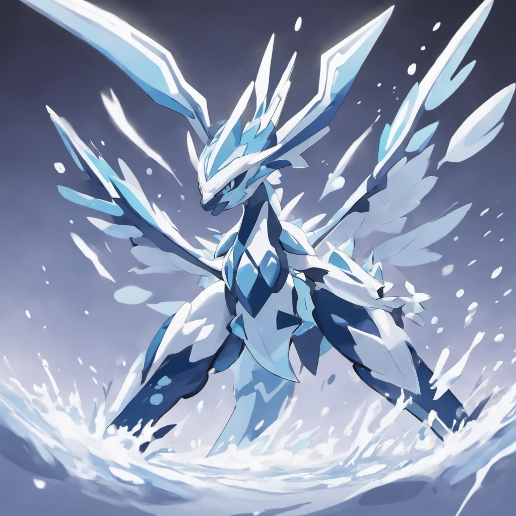 full body anime picture of a crystal monster , blue crystal , rocks