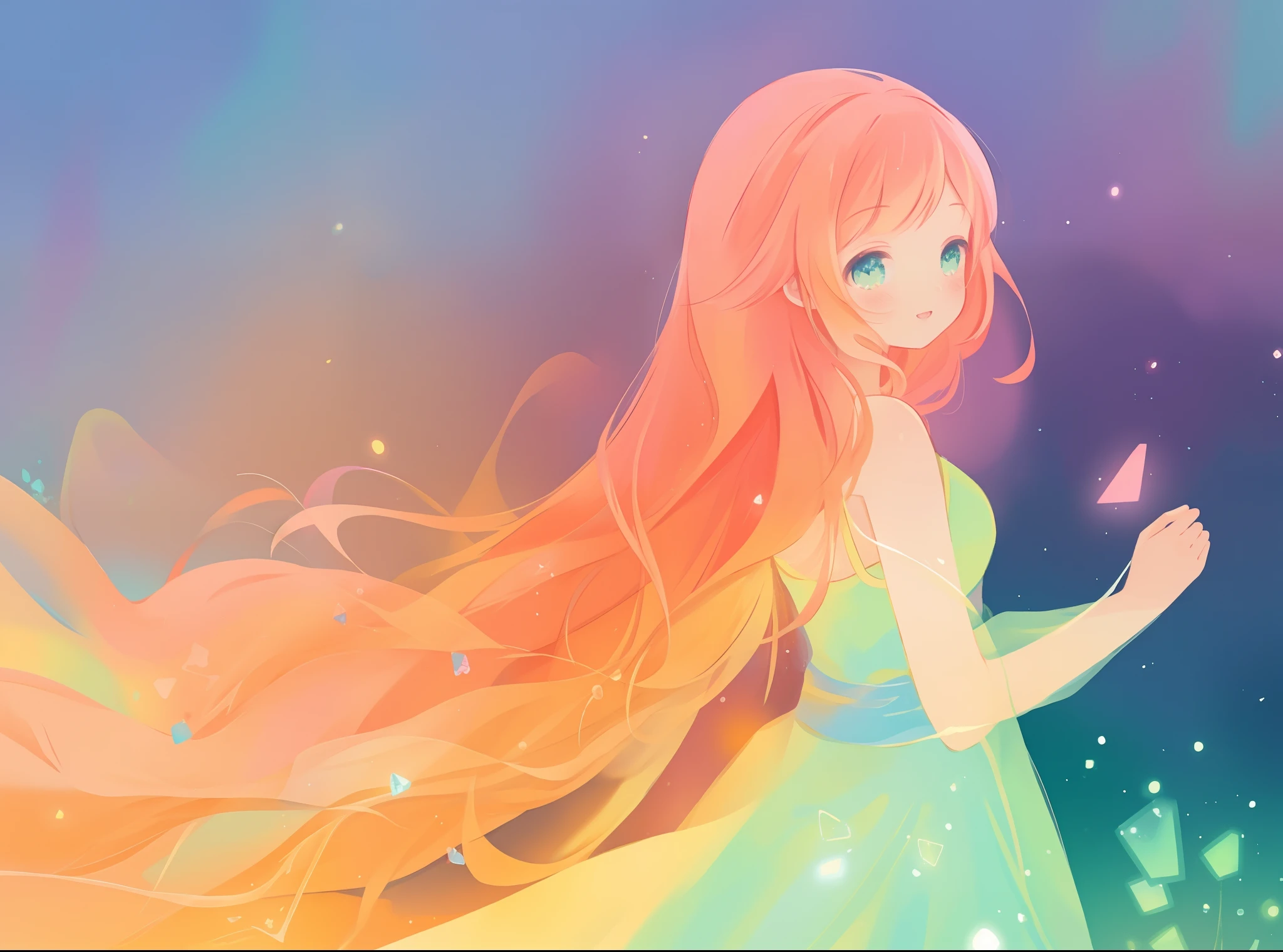 beautiful anime girl, vibrant pastel colors, (colorful), magical lights, long flowing colorful hair, inspired by Glen Keane, inspired by Lois van Baarle, disney art style, by Lois van Baarle, glowing aura around her, by Glen Keane, jen bartel, glowing lights! digital painting, flowing glowing hair, glowing flowing hair, beautiful digital illustration, fantasia background, whimsical, magical, fantasy, beautiful face, ((masterpiece, best quality)), intricate details, highly detailed, sharp focus, 8k resolution, sparkling detailed eyes, liquid watercolor