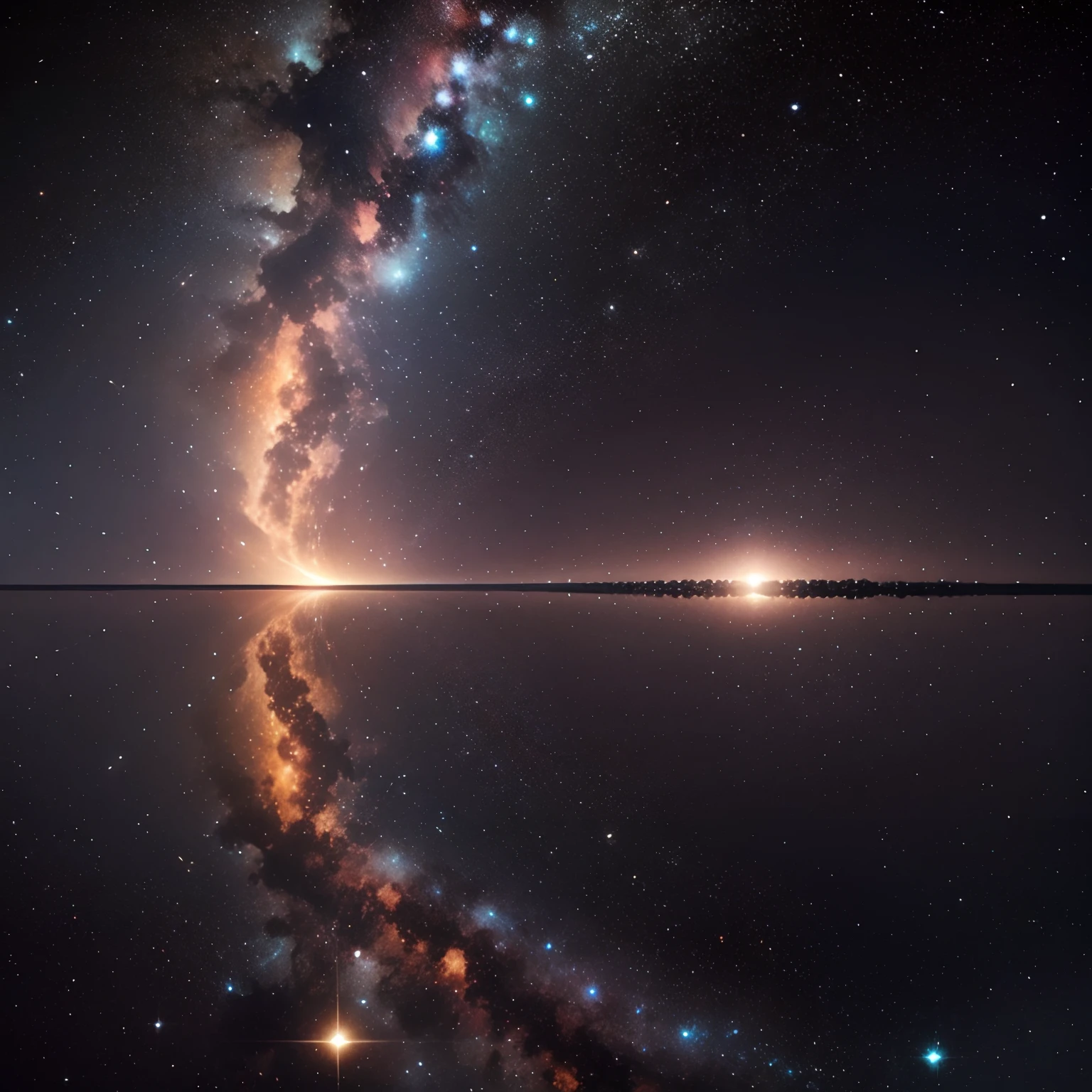 Small galaxies lined up next to each other, curly black haired woman looking