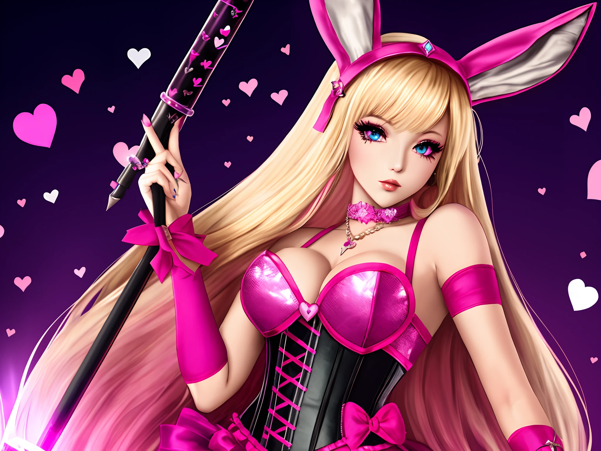 Dangerous Ariana ffxvius,mascara by Dangerously Ariana,blonde,pop star,pink diamond,hearts,corset,sdm,pink eyes,bunny mask by dangerous arina grande