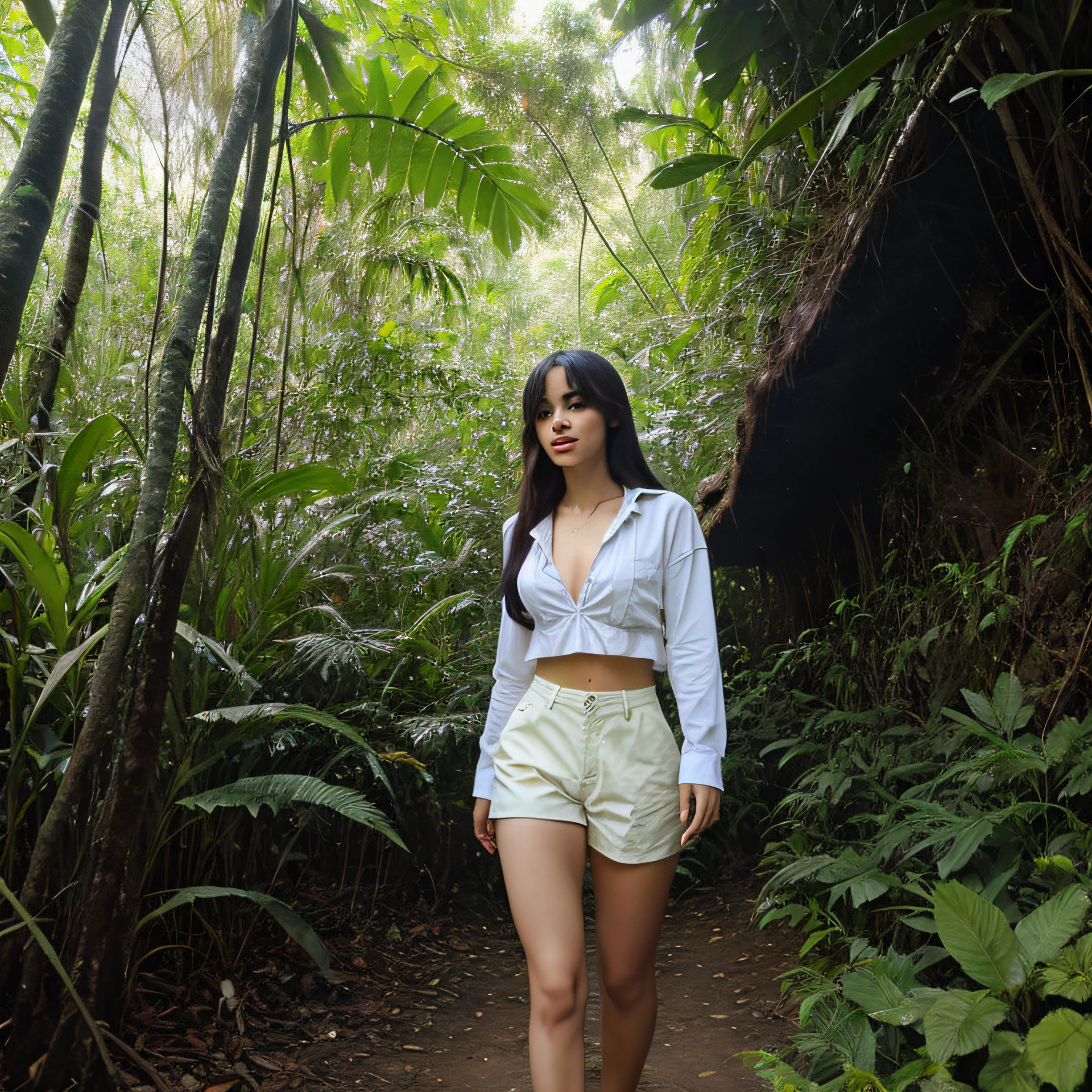 Camila hiking through lush Thai jungles