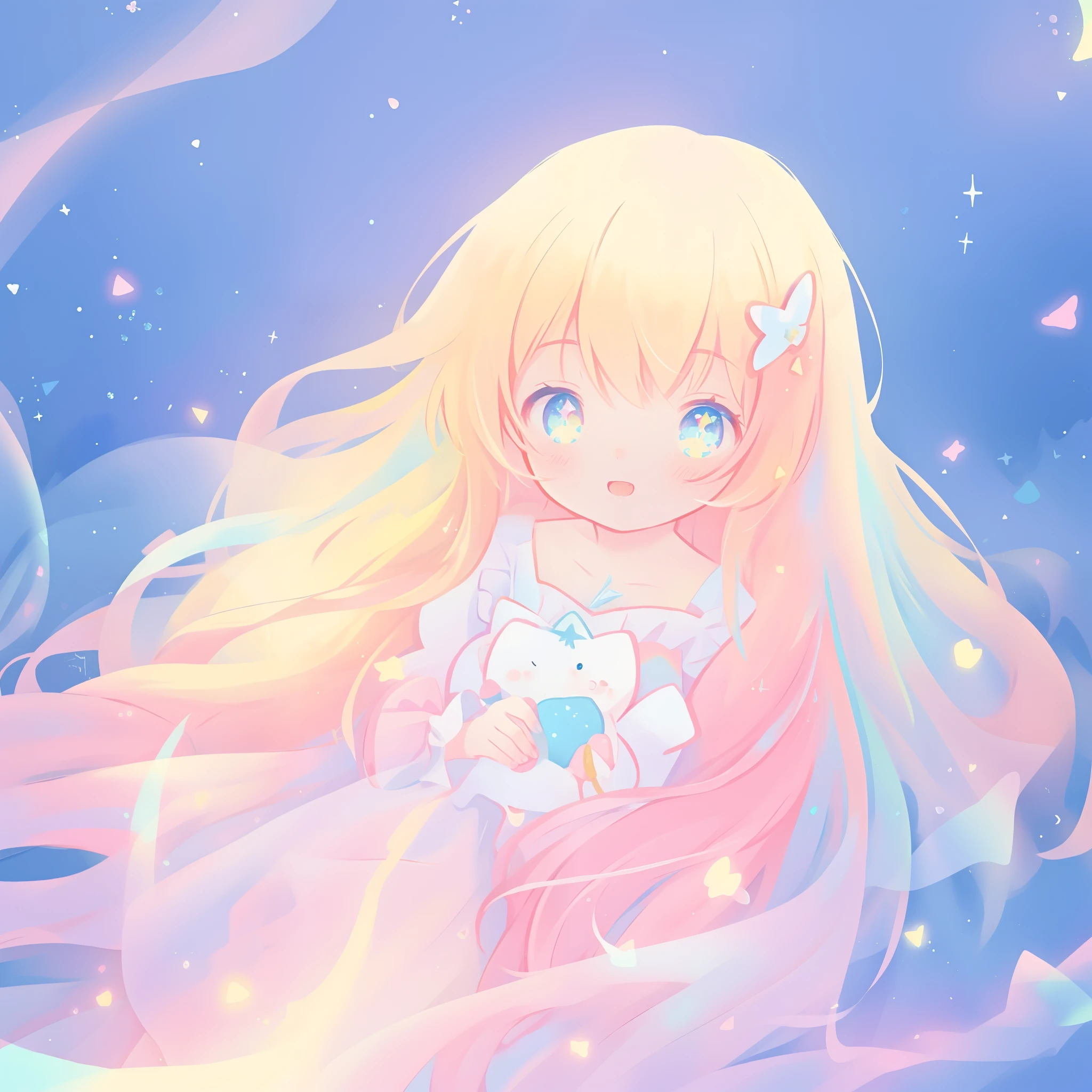 beautiful anime girl in colorful liquid dress, vibrant pastel colors, (colorful), magical lights, long flowing colorful hair, sparkling lines of light, inspired by Glen Keane, inspired by Lois van Baarle, disney art style, by Lois van Baarle, glowing aura around her, by Glen Keane, jen bartel, glowing lights! digital painting, flowing glowing hair, glowing flowing hair, beautiful digital illustration, fantasia background, whimsical, magical, fantasy, beautiful face, ((masterpiece, best quality)), intricate details, highly detailed, sharp focus, 8k resolution, sparkling detailed eyes, liquid watercolor